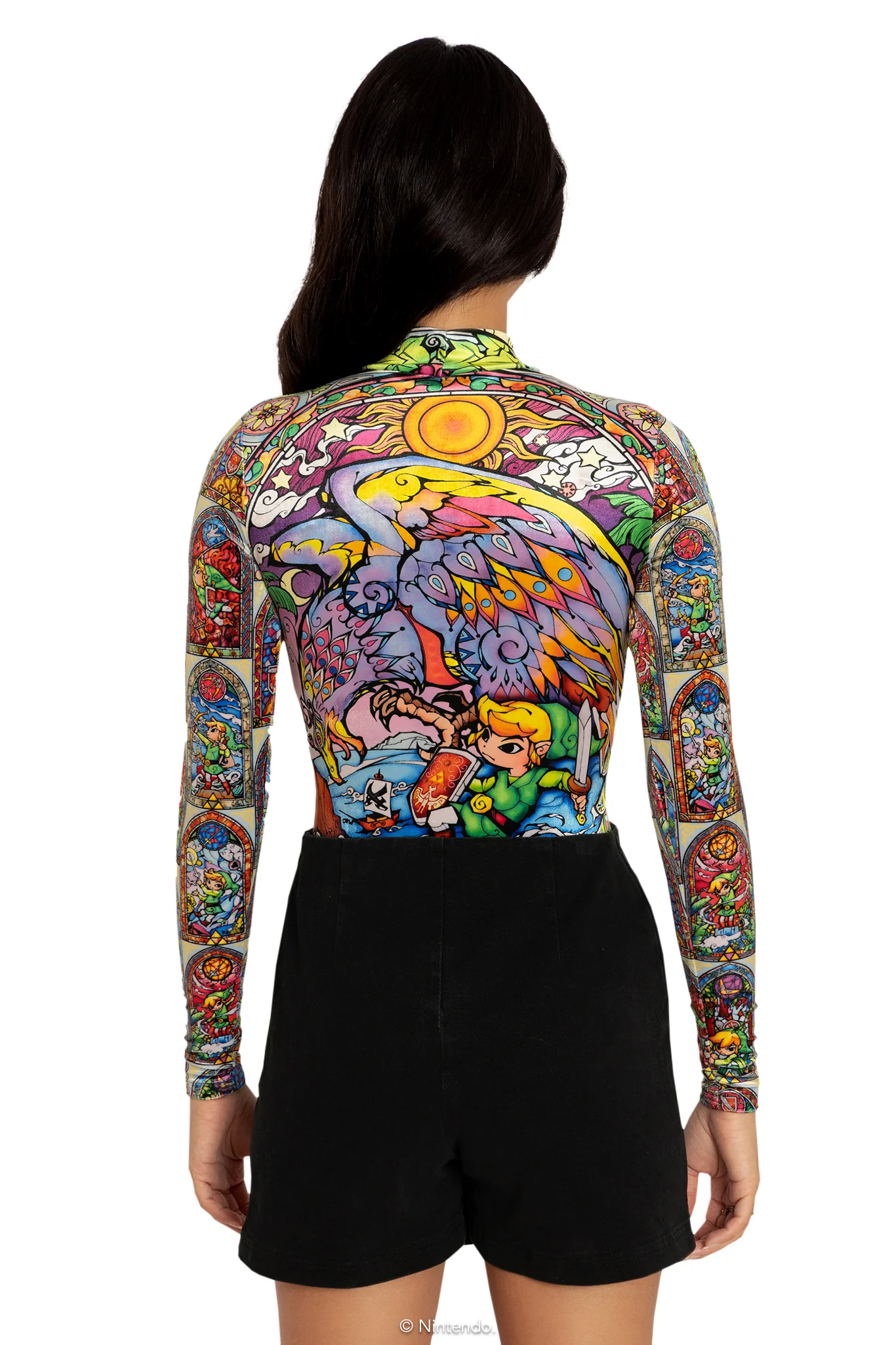 Stained Glass Hyrule Velvet Long Sleeve Bodysuit - Image 2