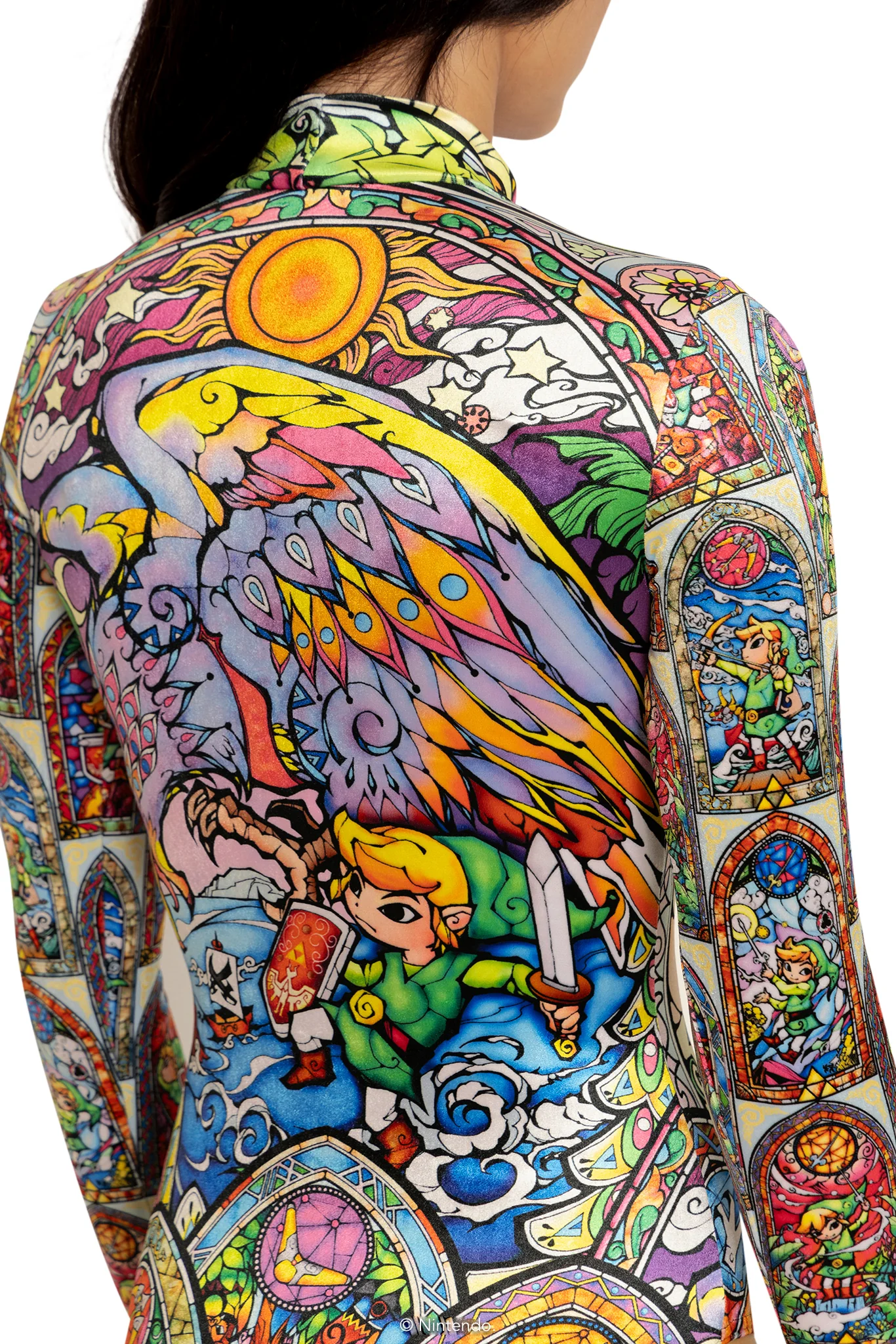 Stained Glass Hyrule Velvet Long Sleeve Bodysuit - Image 6