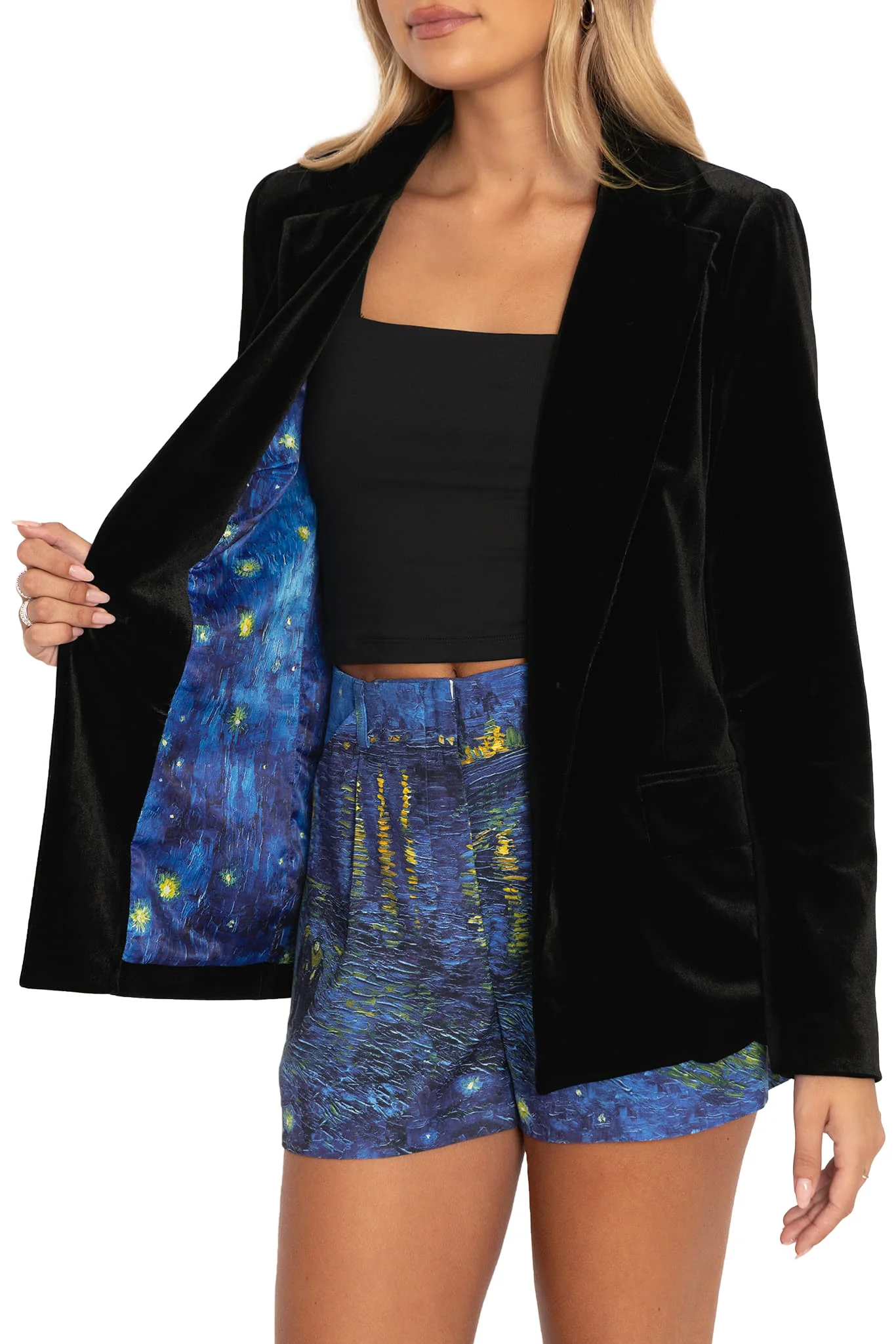Starry Night Over The Rhône Black Velvet Blazer - Image 3