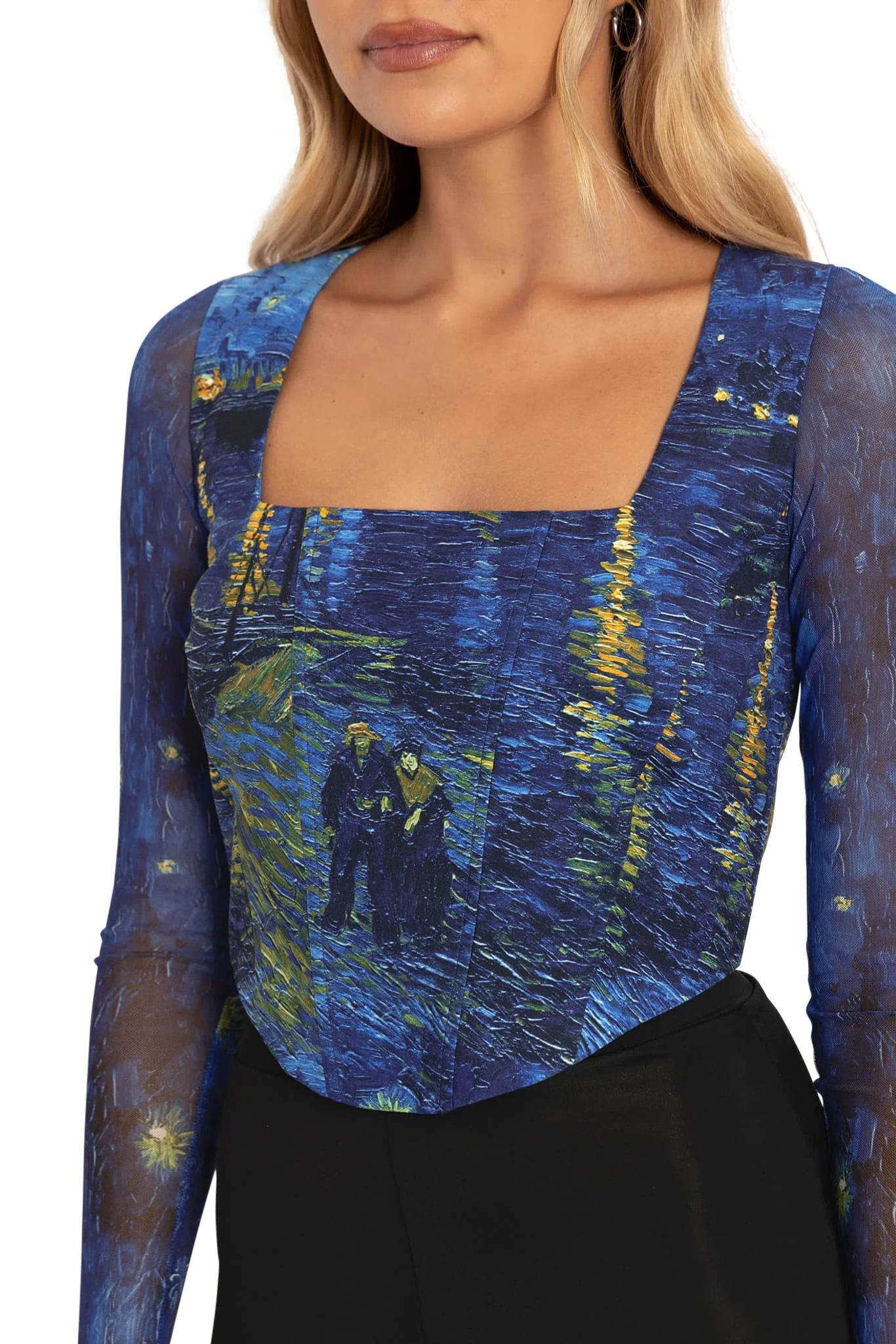 Starry Night Over The Rhône Long Sleeve Corset Top - Image 3