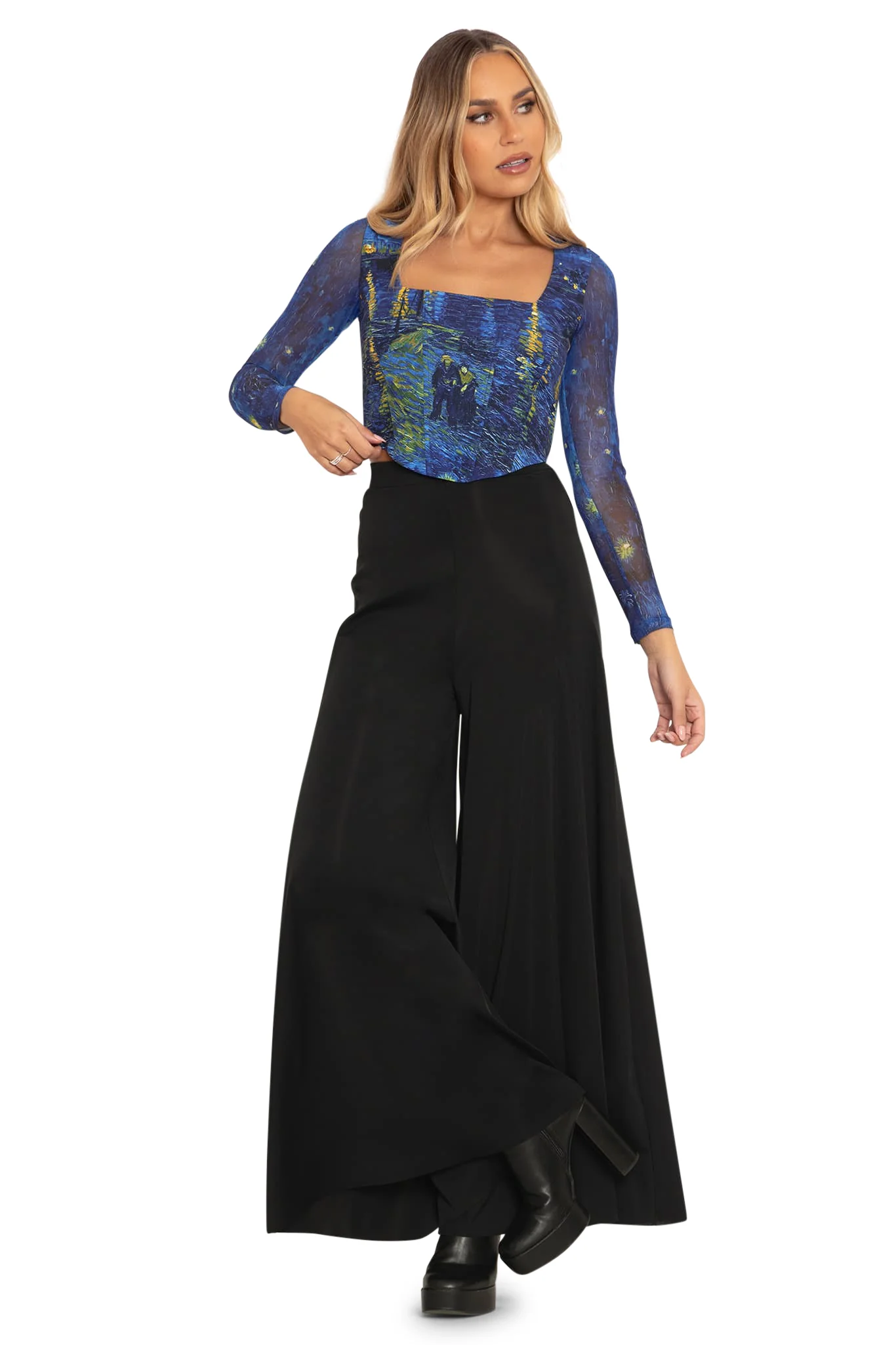 Starry Night Over The Rhône Long Sleeve Corset Top - Image 4