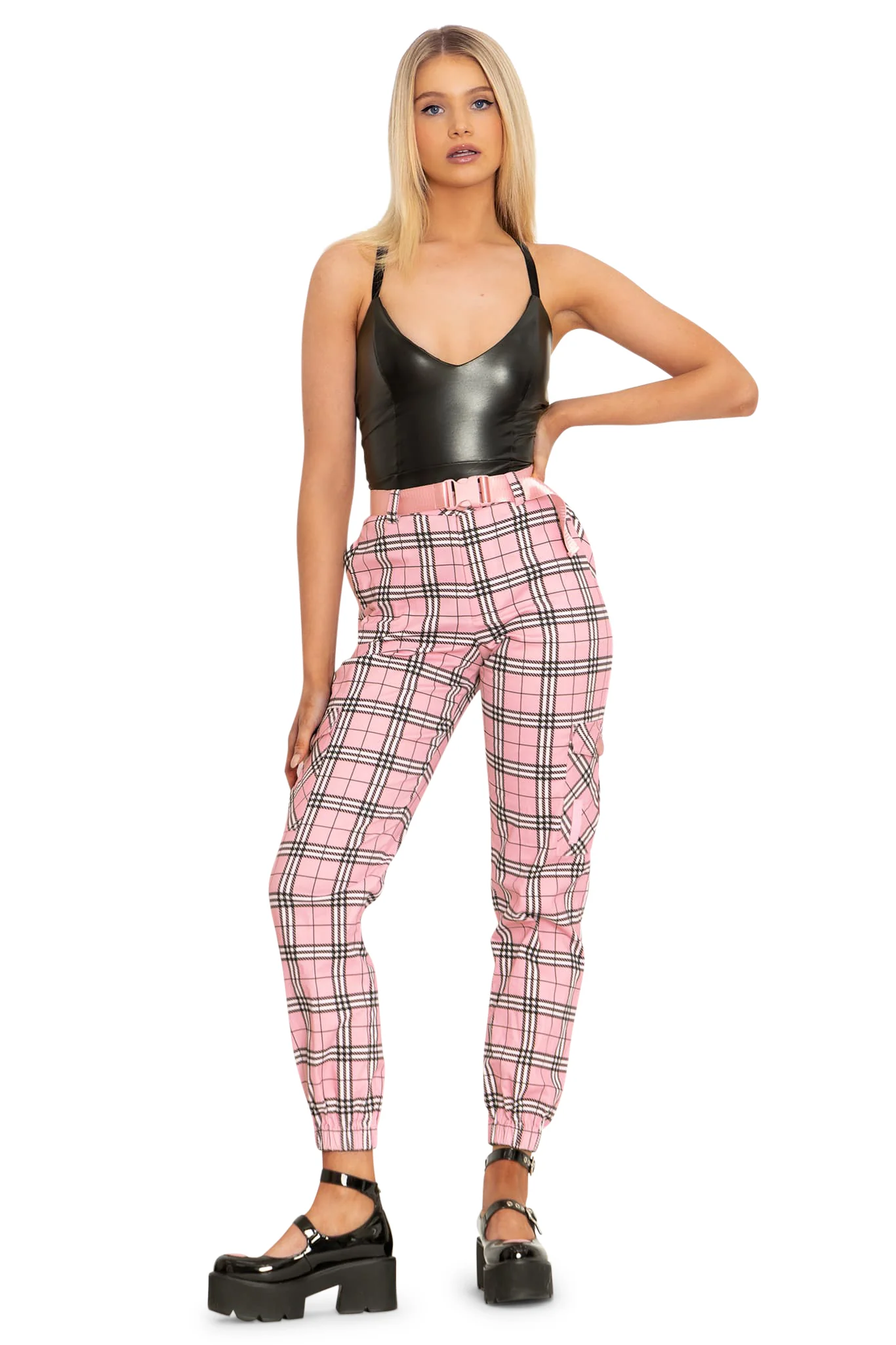 Tartan Baby Pink Cargo Pants