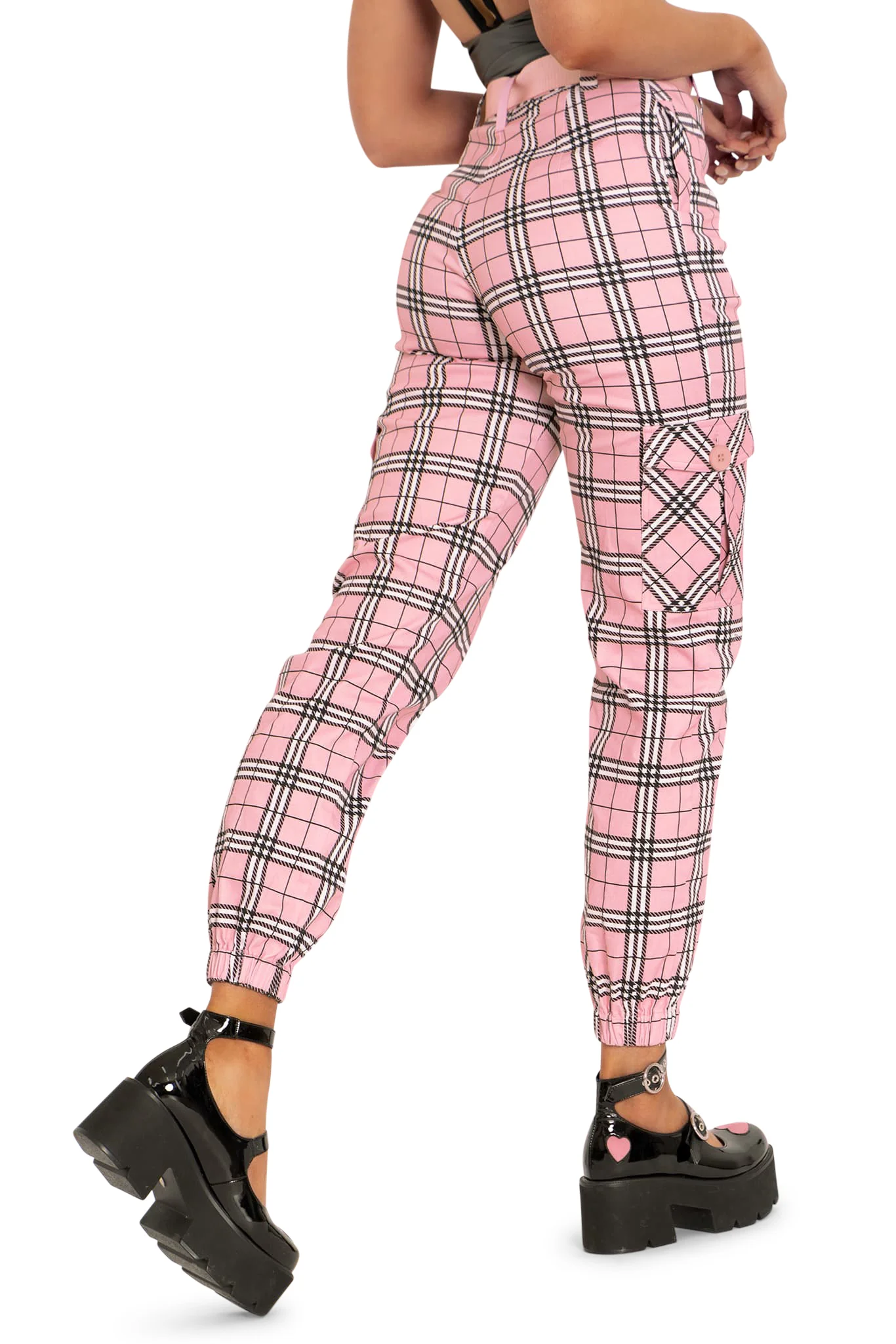 Tartan Baby Pink Cargo Pants - Image 2