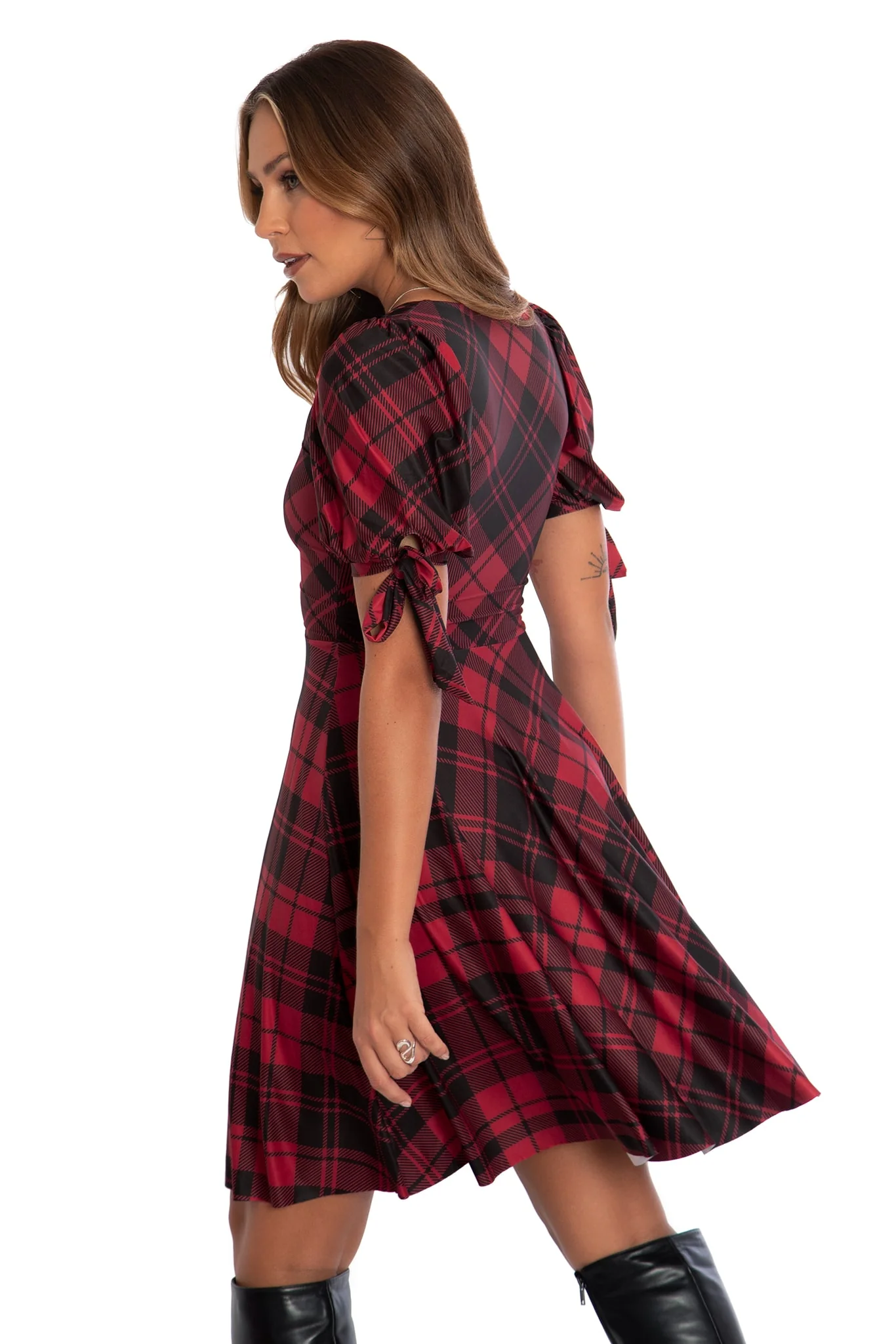 Tartan Crimson Tie Sleeve Longline Dress - Image 2