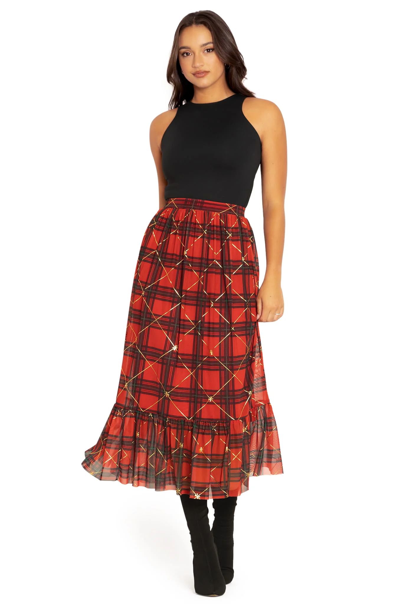 Tartan Gift Wrap Frill Midaxi Skirt