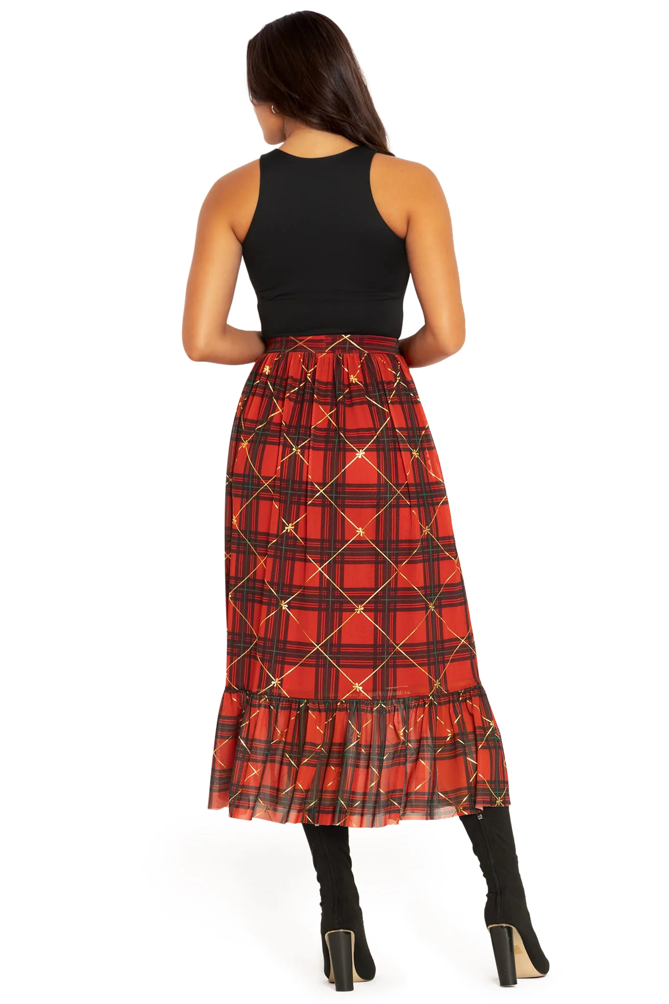 Tartan Gift Wrap Frill Midaxi Skirt - Image 2