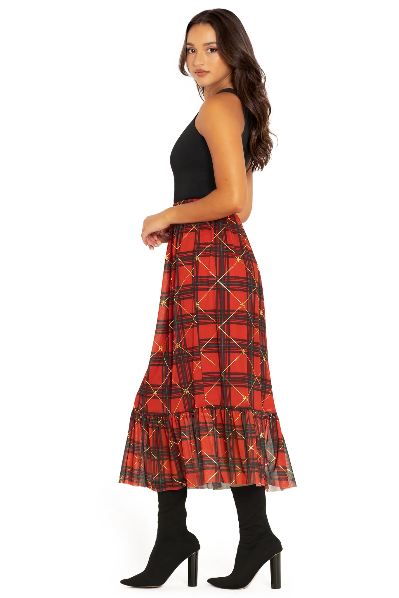 Tartan Gift Wrap Frill Midaxi Skirt - Image 5