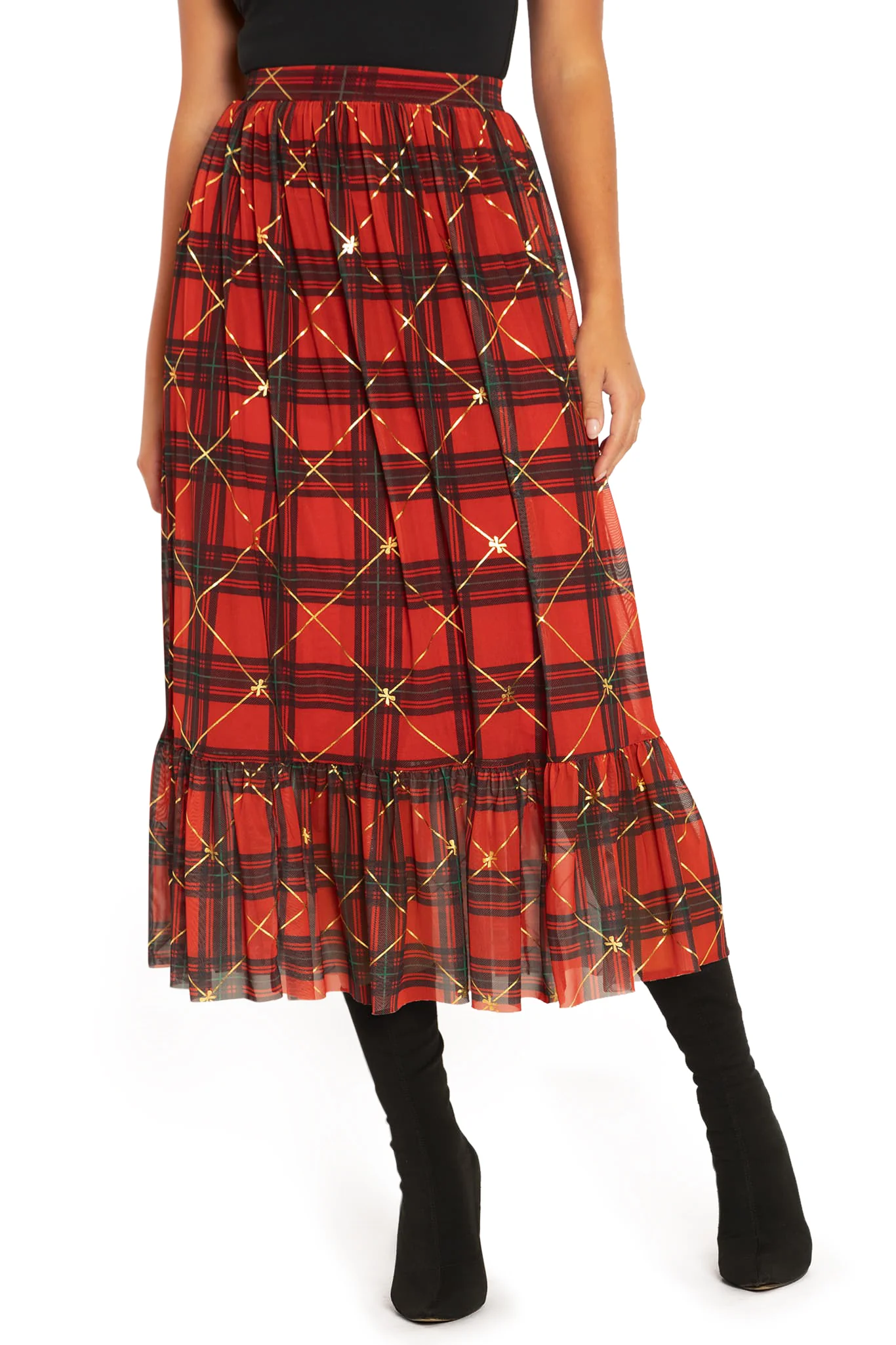 Tartan Gift Wrap Frill Midaxi Skirt - Image 6