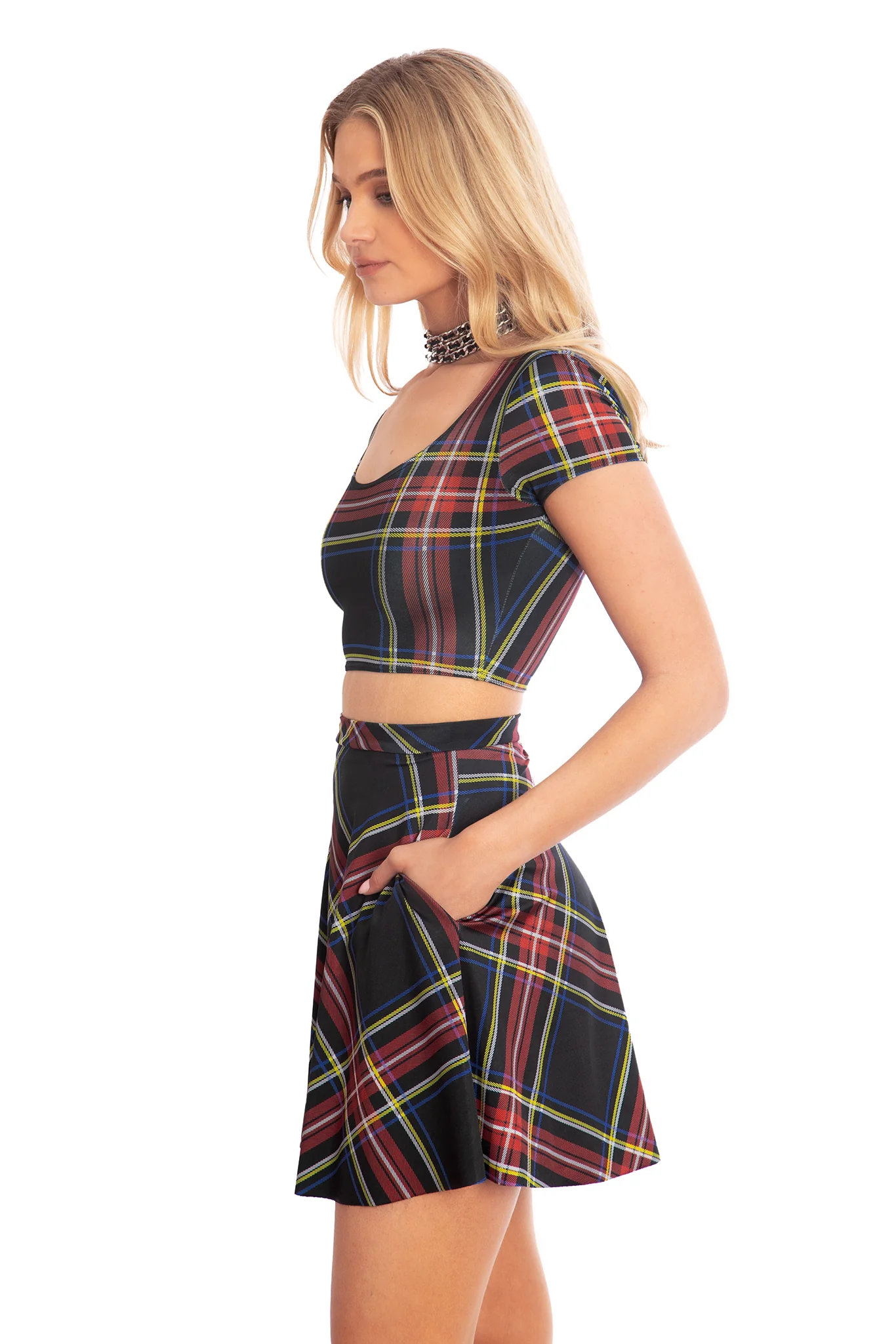 Tartan Old School Shiny Pocket A-Line Skirt - Image 4