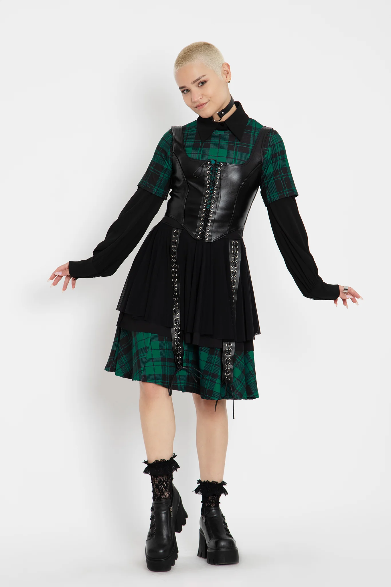 Tartan Pine Longline Evil Tee Dress - Image 3