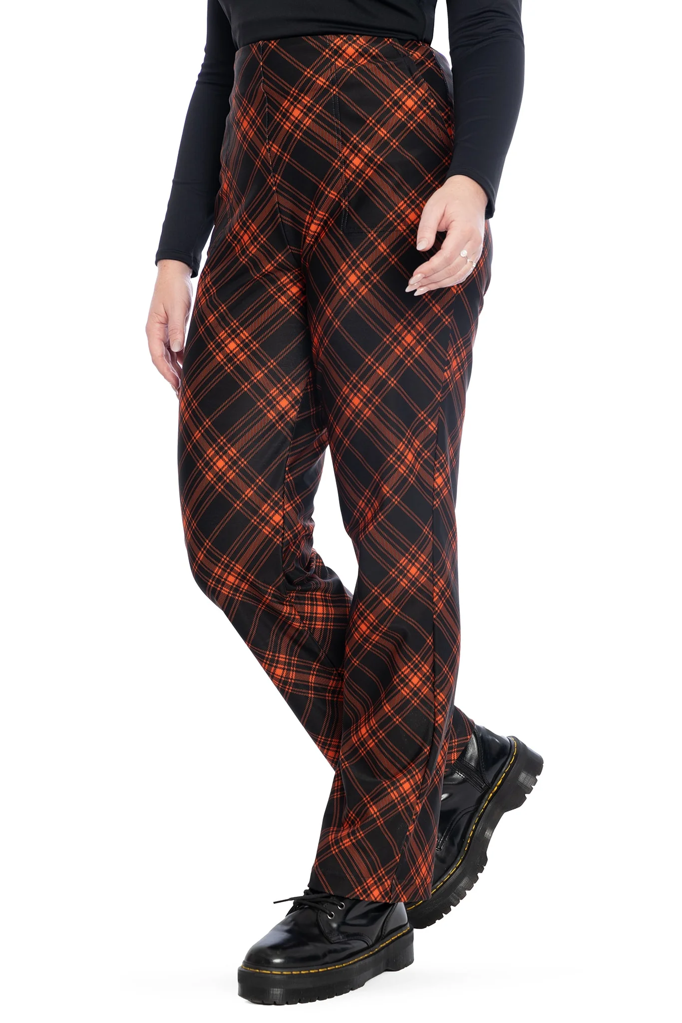 Tartan Punk Orange High Waisted Straight Leg Pants - Image 3