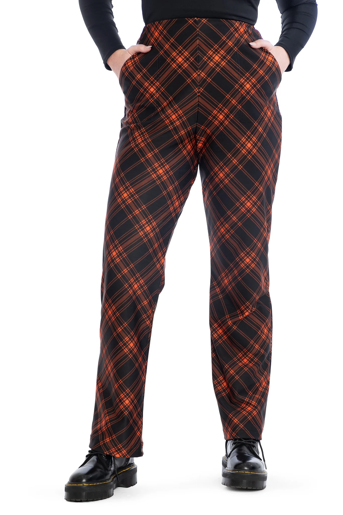 Tartan Punk Orange High Waisted Straight Leg Pants - Image 7