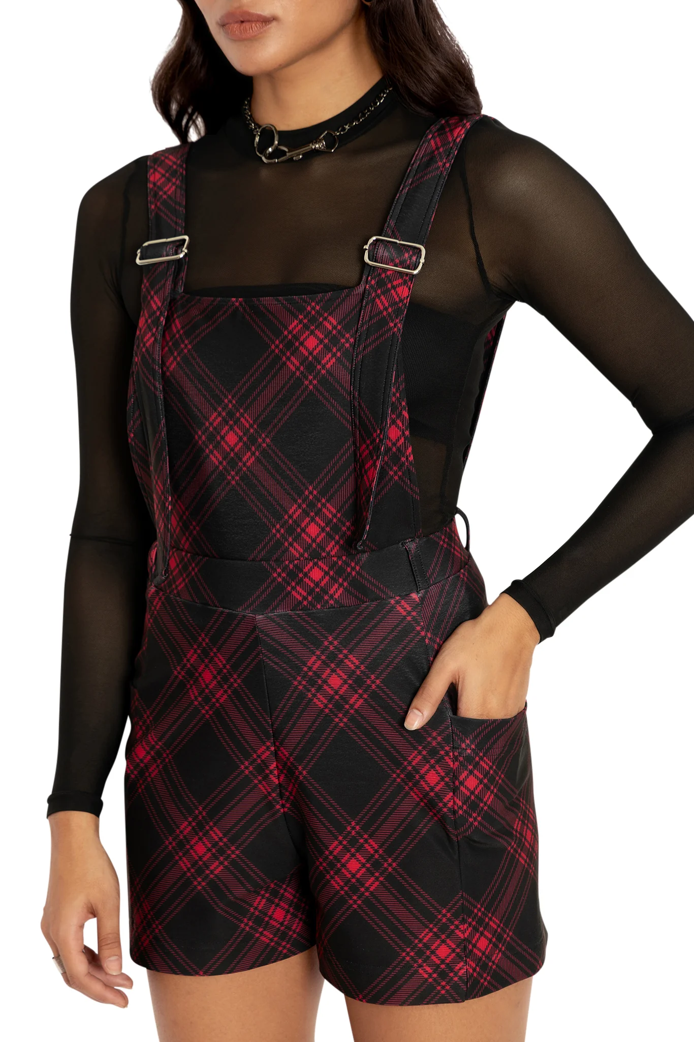 Tartan Punk Red Play Overalls - Image 3