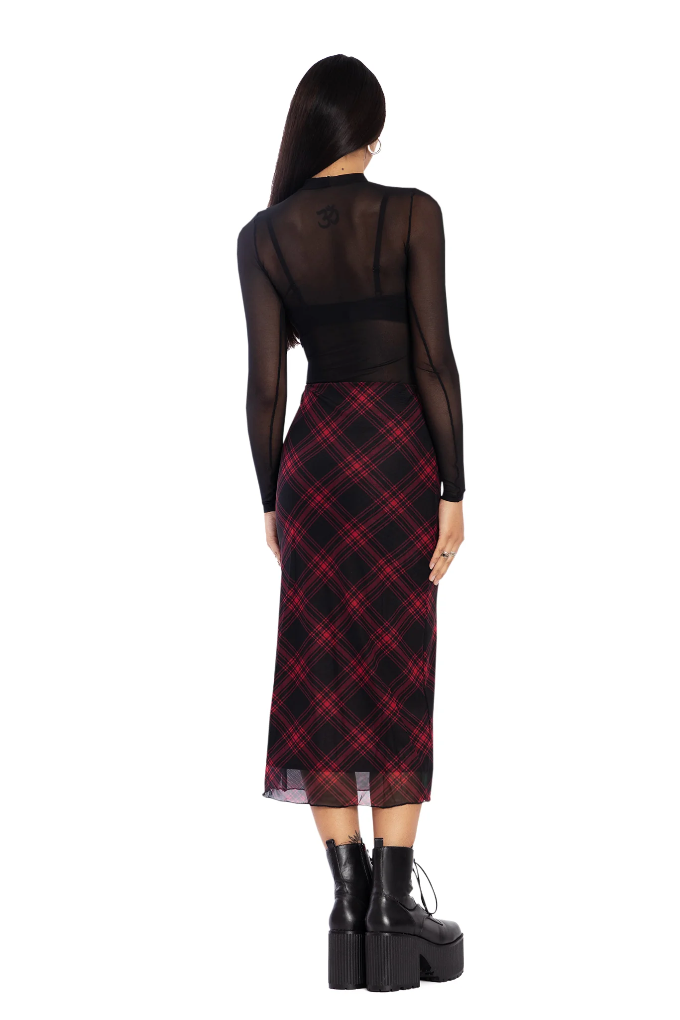Tartan Punk Red Sheer Midaxi Tube Skirt - Image 2