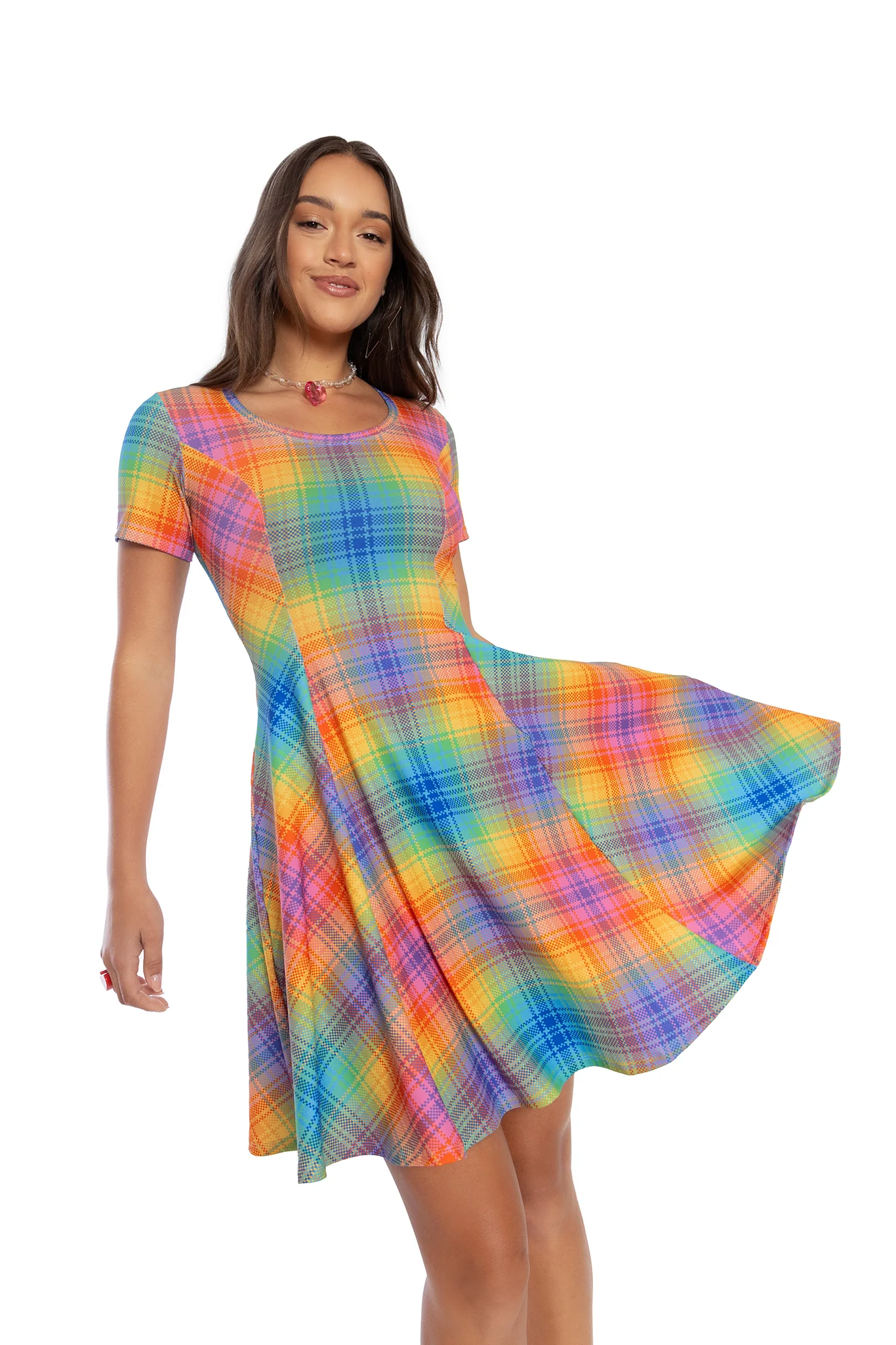 Tartan Rainbow Scoop Longline Evil Tee Dress - Image 6