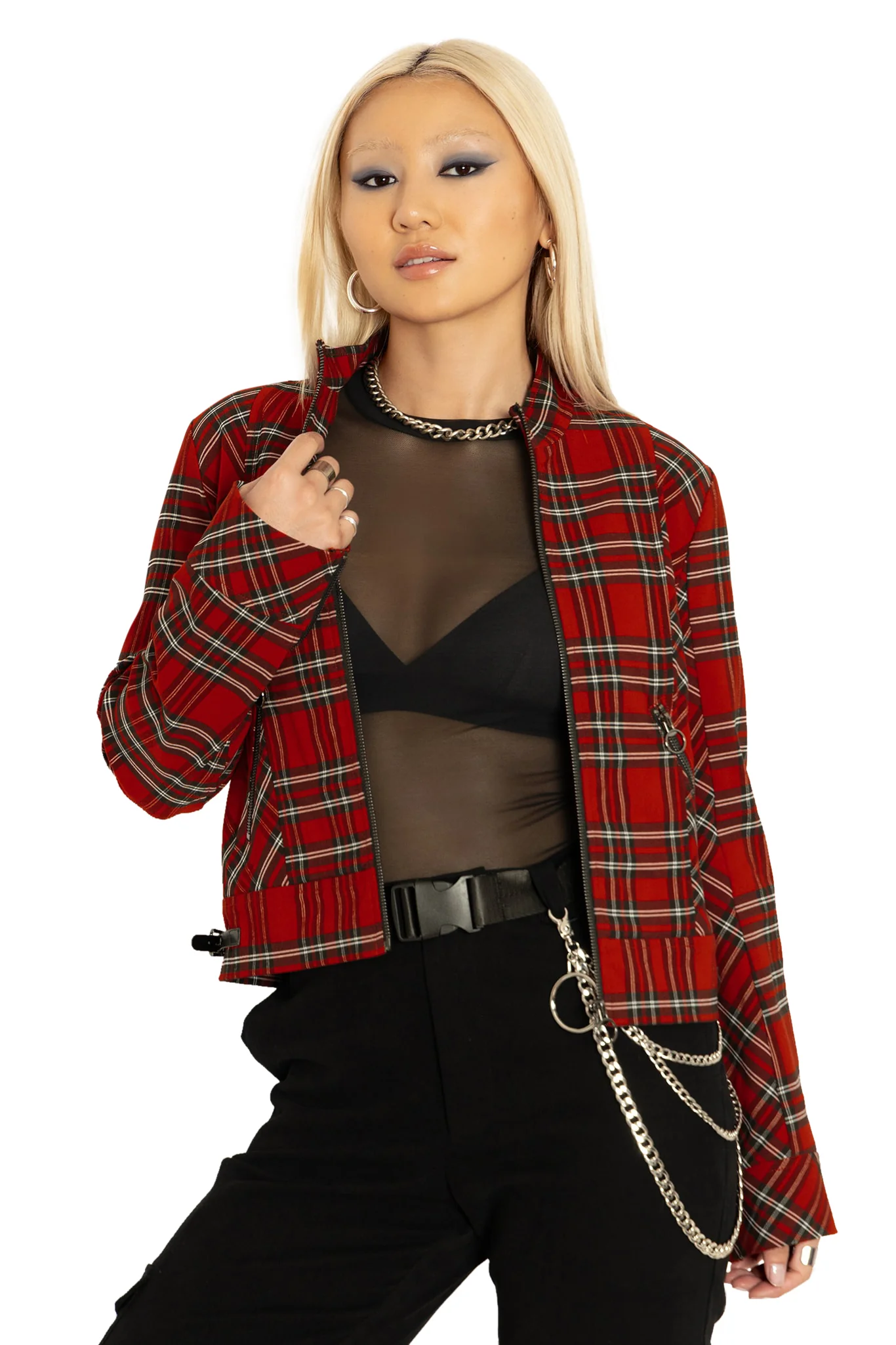 Tartan Rouge Cropped Buckle Jacket