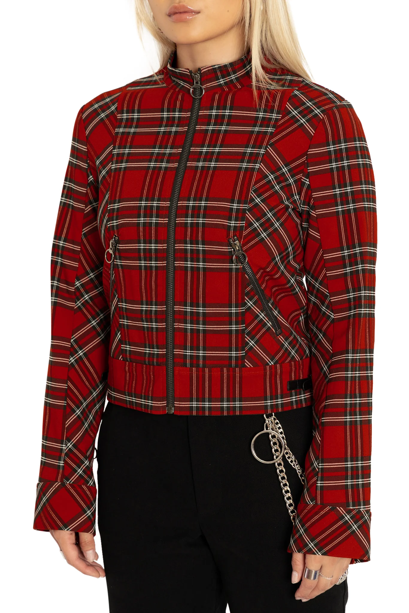 Tartan Rouge Cropped Buckle Jacket - Image 3