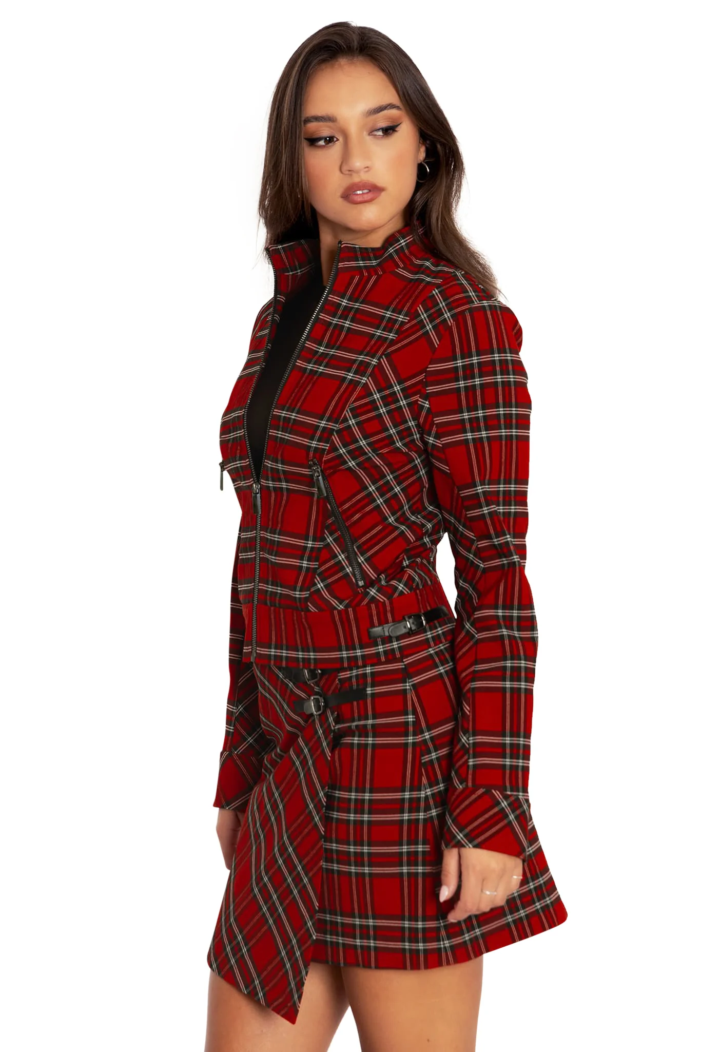 Tartan Rouge Cropped Buckle Jacket - Image 8