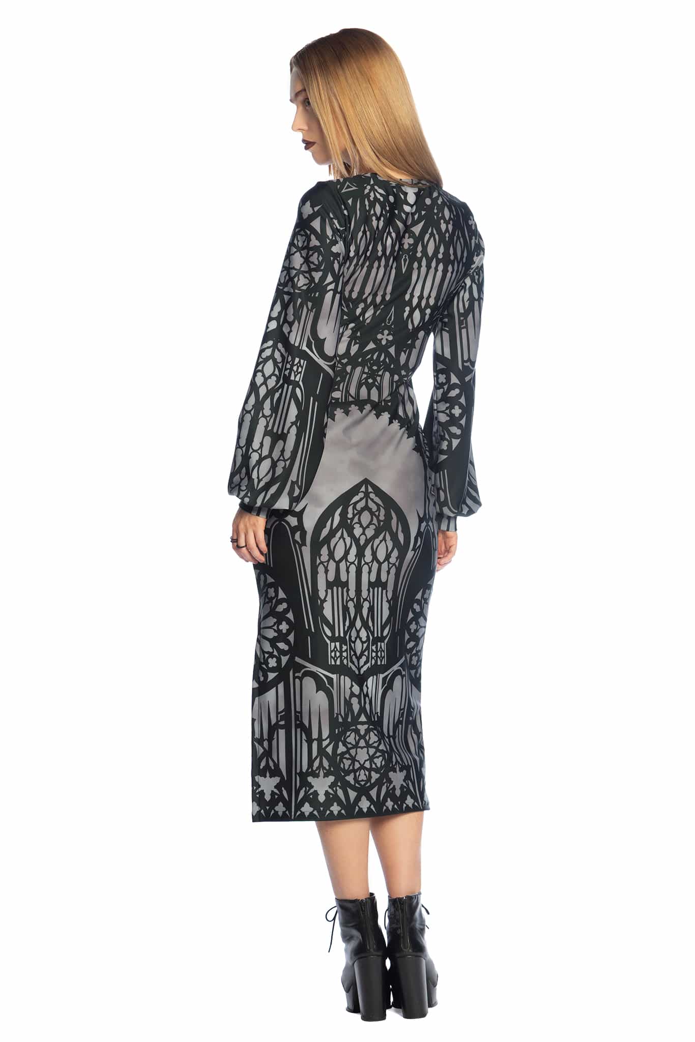 The Cathedral's Veil Long Sleeve Bishop Midaxi Dress - Image 4