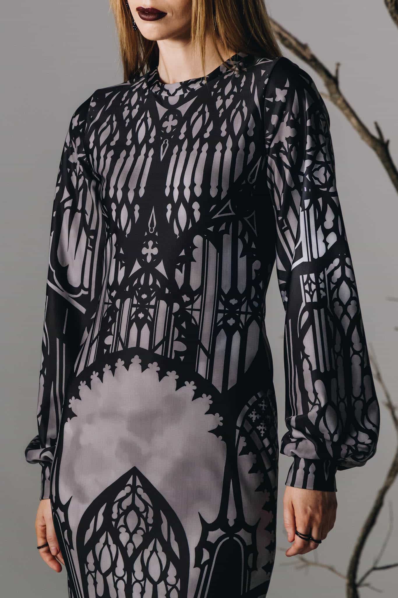 The Cathedral's Veil Long Sleeve Bishop Midaxi Dress - Image 5