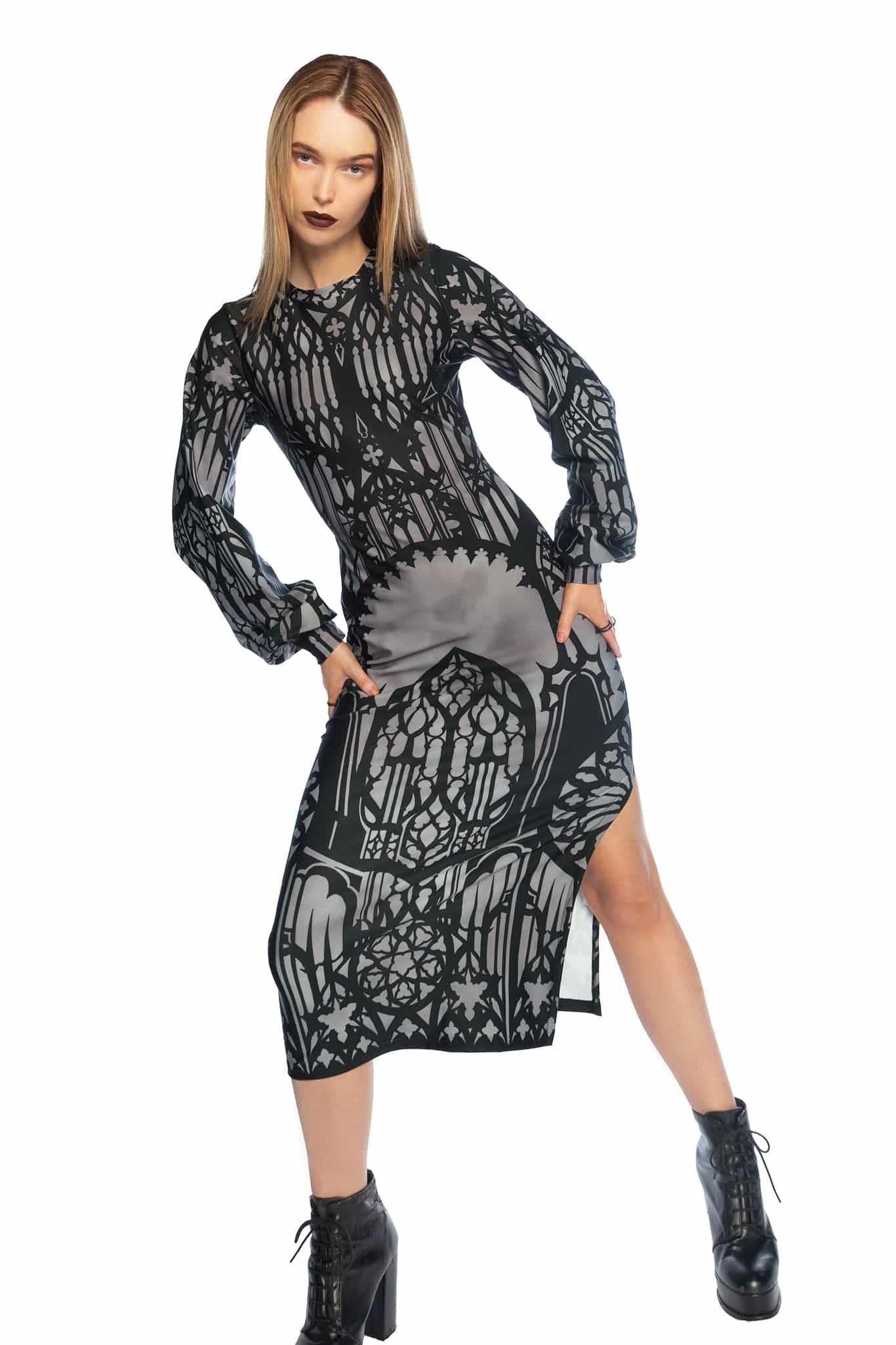 The Cathedral's Veil Long Sleeve Bishop Midaxi Dress - Image 8