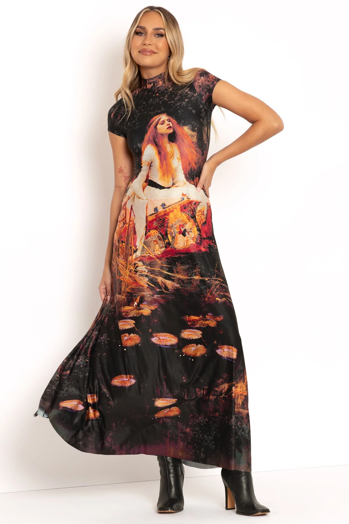 The Lady Of Shalott High Neck Cap Sleeve Maxi Dress