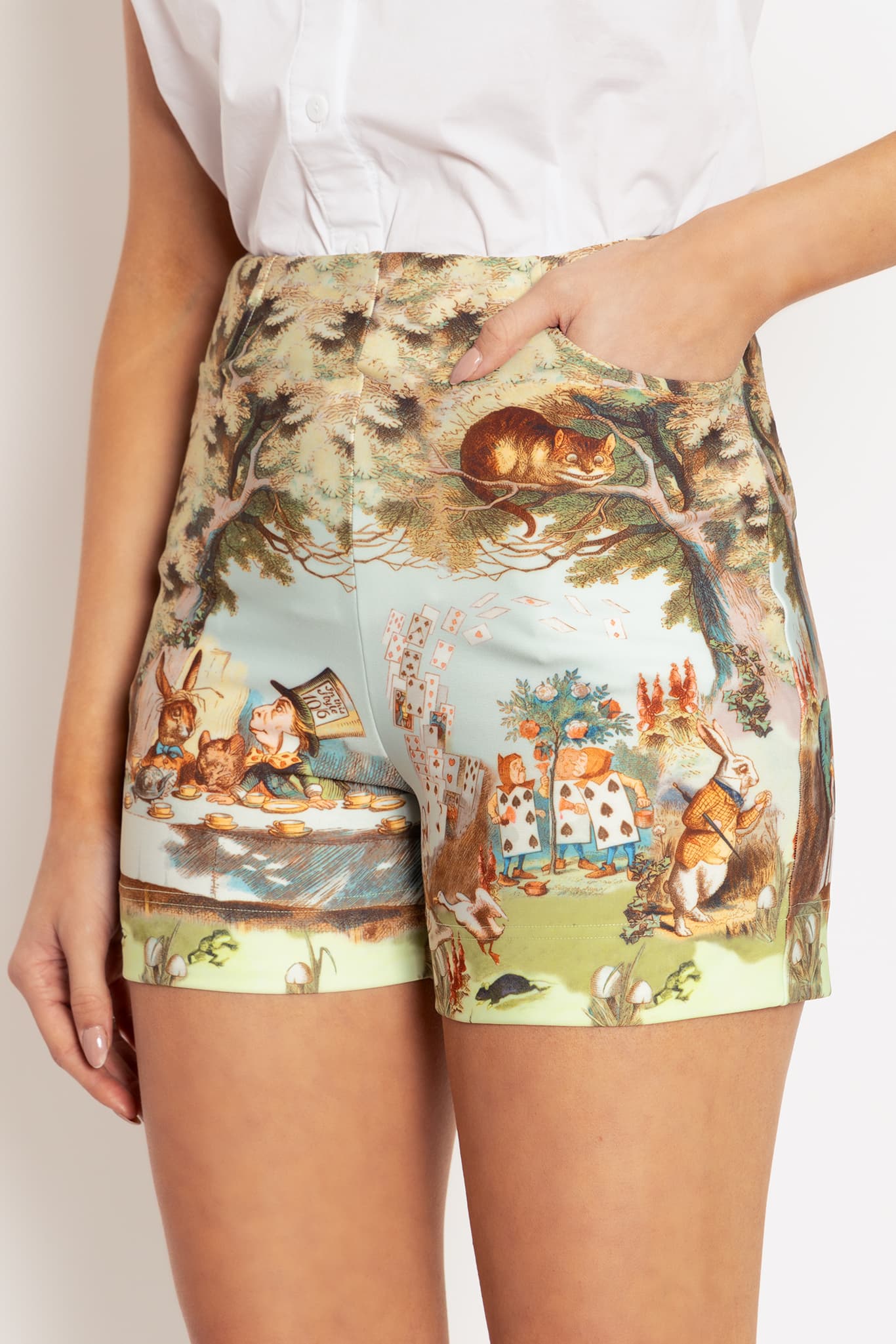 The Mad Hatter's Tea Party High Waisted Pocket Shorts - Image 4