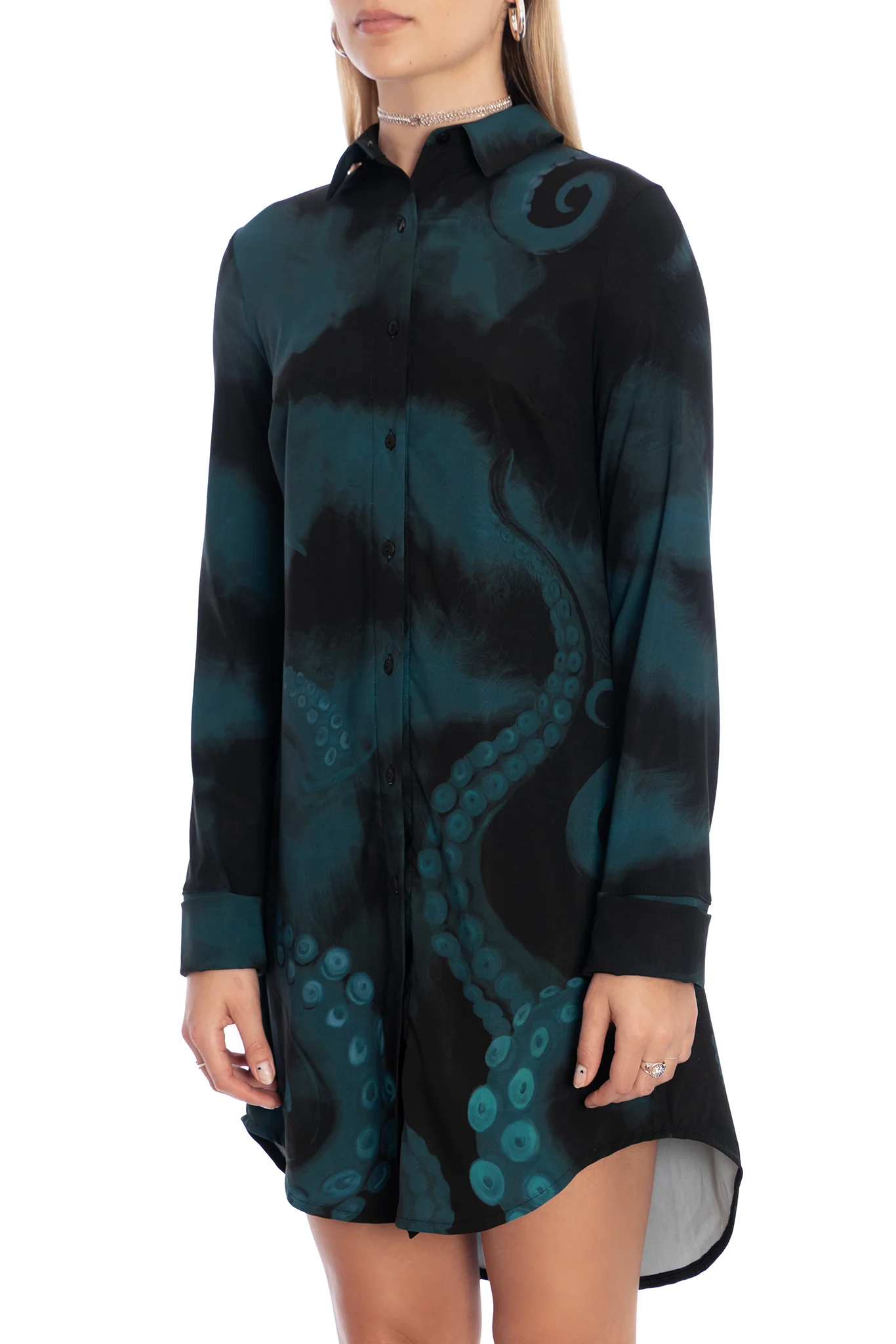 The Mermaid Cometh Long Sleeve Business Time Shirt Dress - Image 3