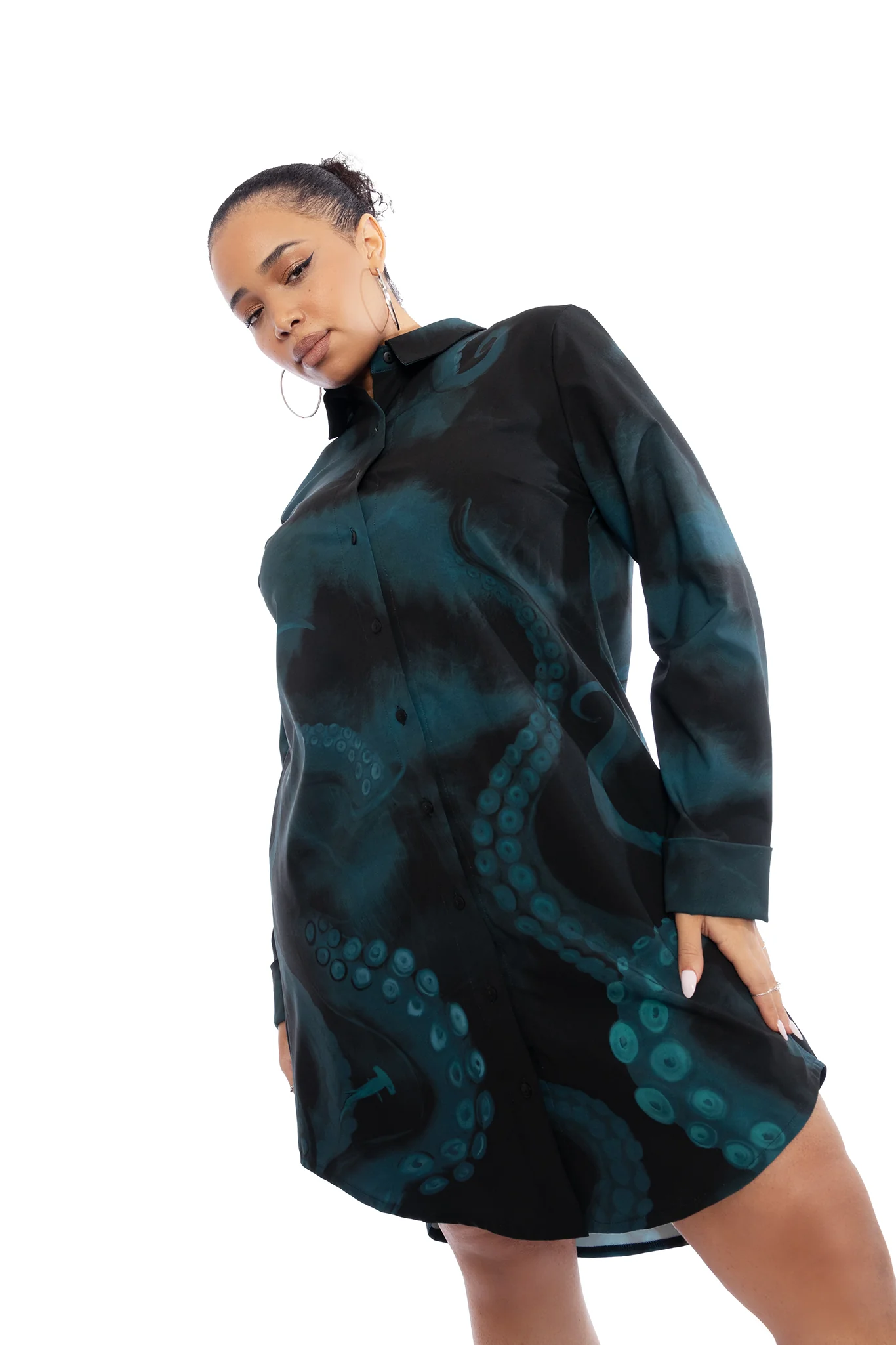 The Mermaid Cometh Long Sleeve Business Time Shirt Dress - Image 7