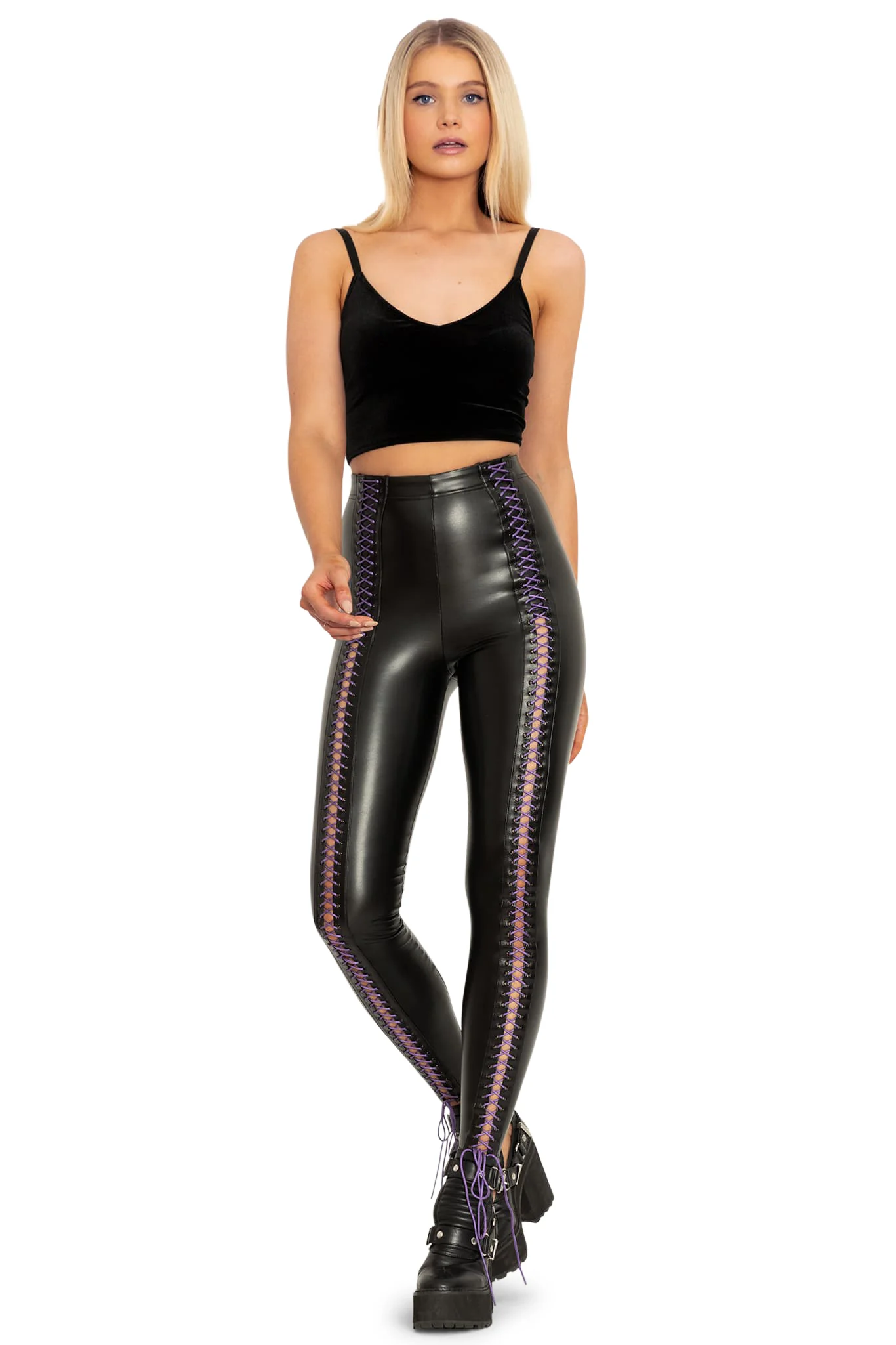 Traveller Purple Lace Up High Waisted Leggings