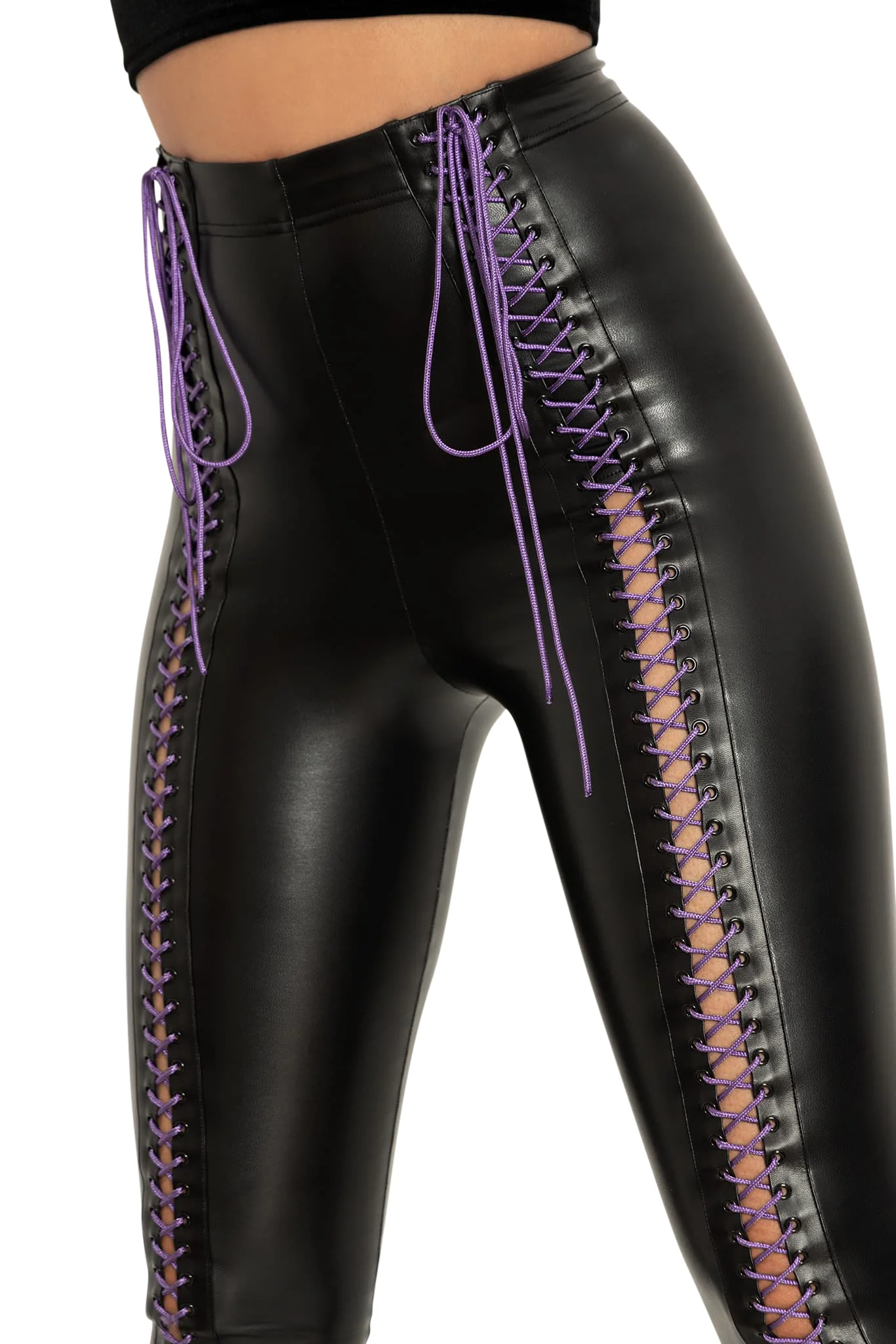 Traveller Purple Lace Up High Waisted Leggings - Image 6