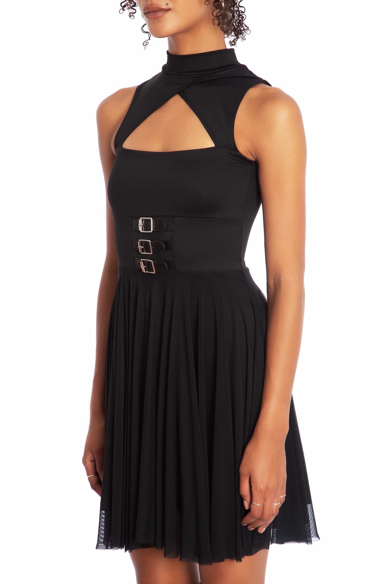 Triangulation High Neck Buckle Skater Dress - Image 3