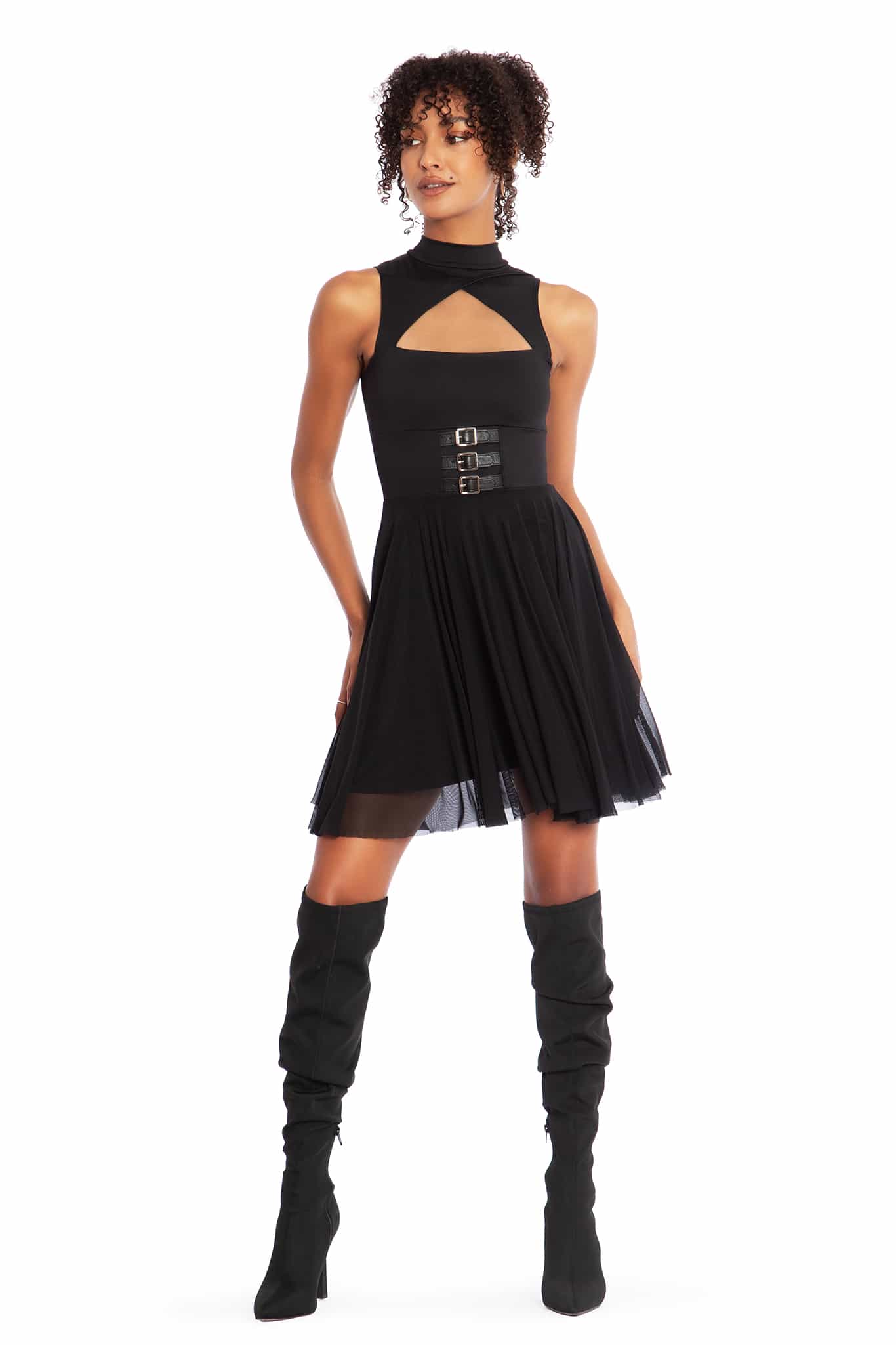 Triangulation High Neck Buckle Skater Dress - Image 6
