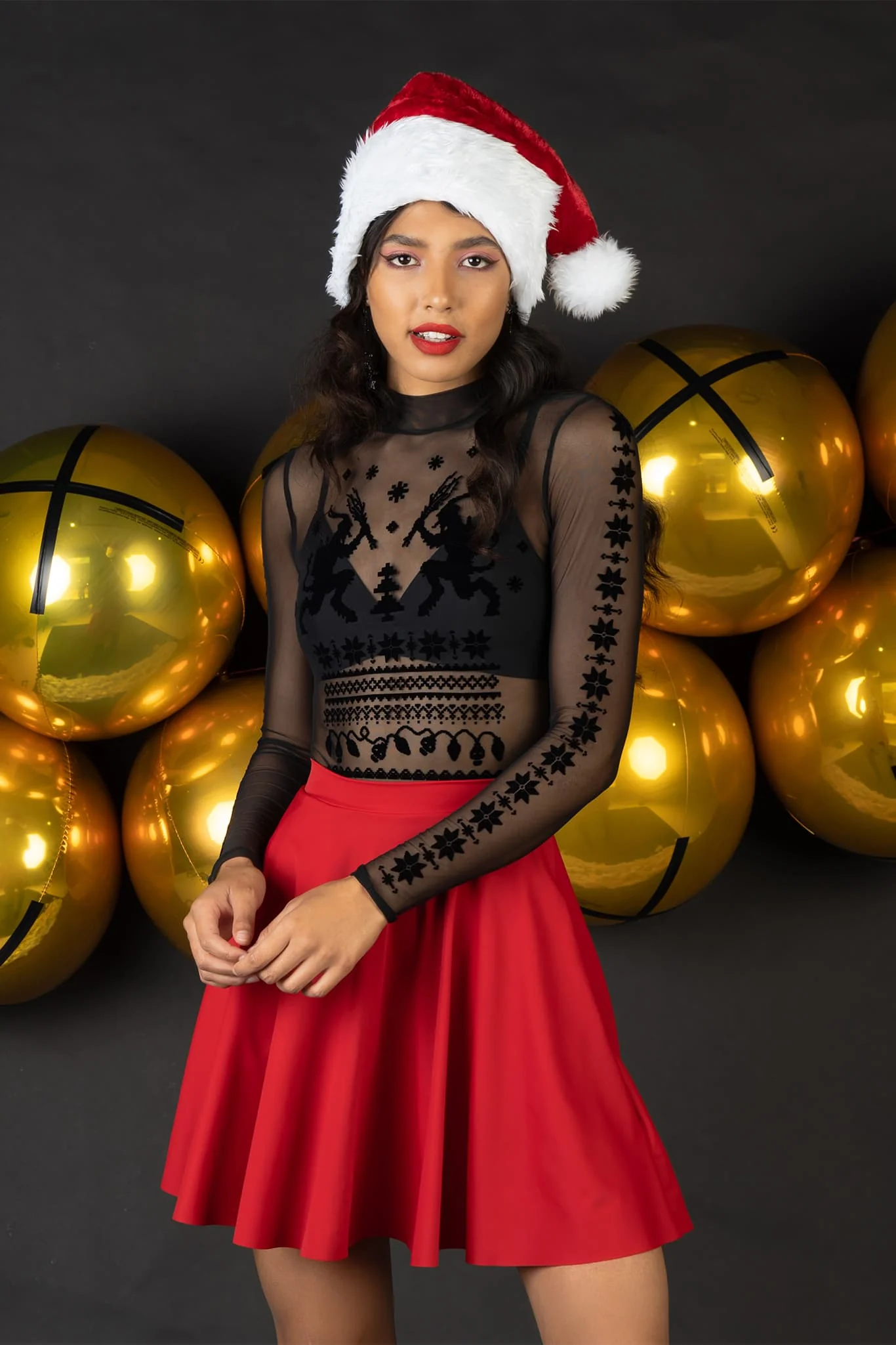 Ugly Christmas Sweater Sheer High Neck Long Sleeve Bodysuit - Image 4
