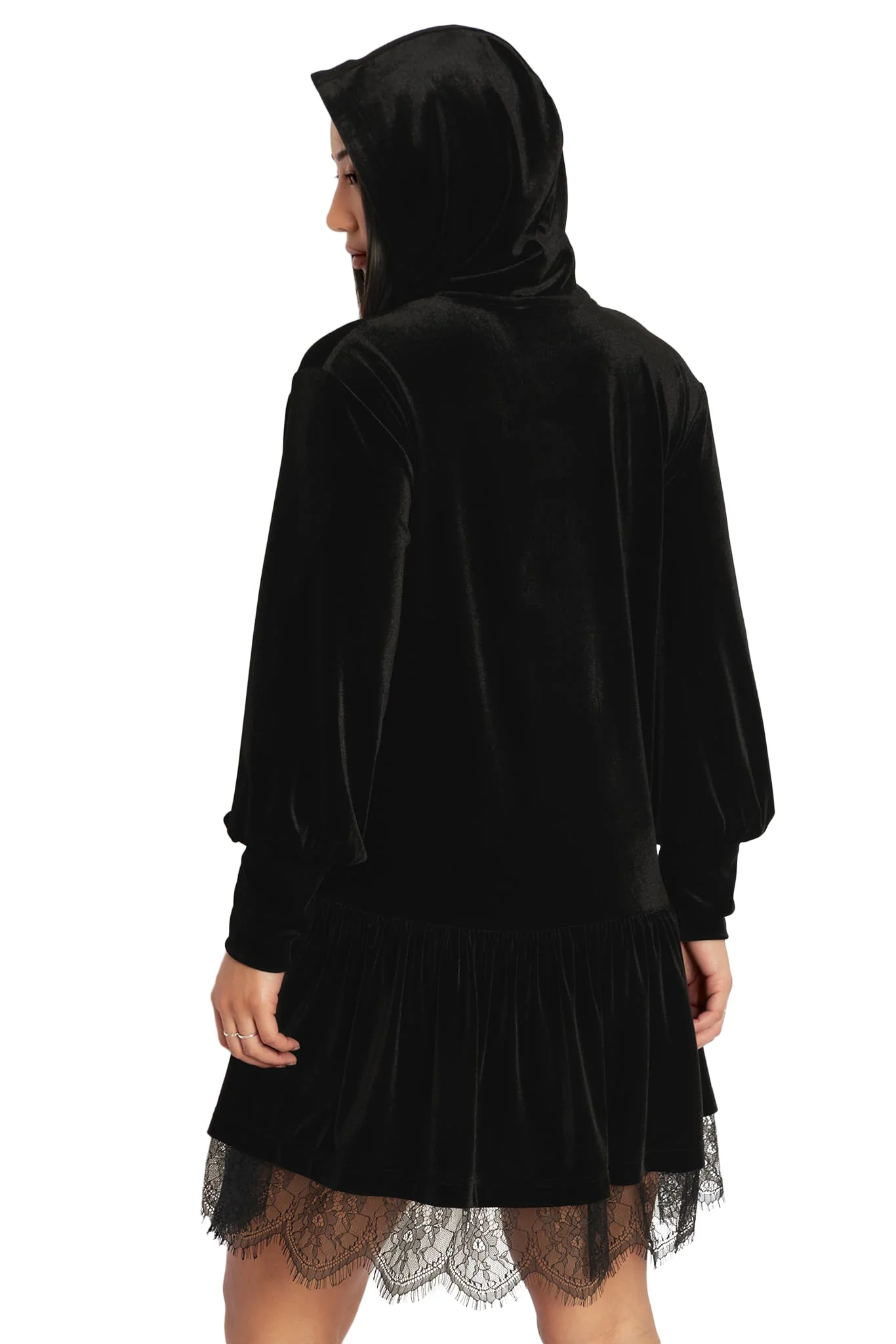 Velvet Black Hooded Sweater Dress - Image 2