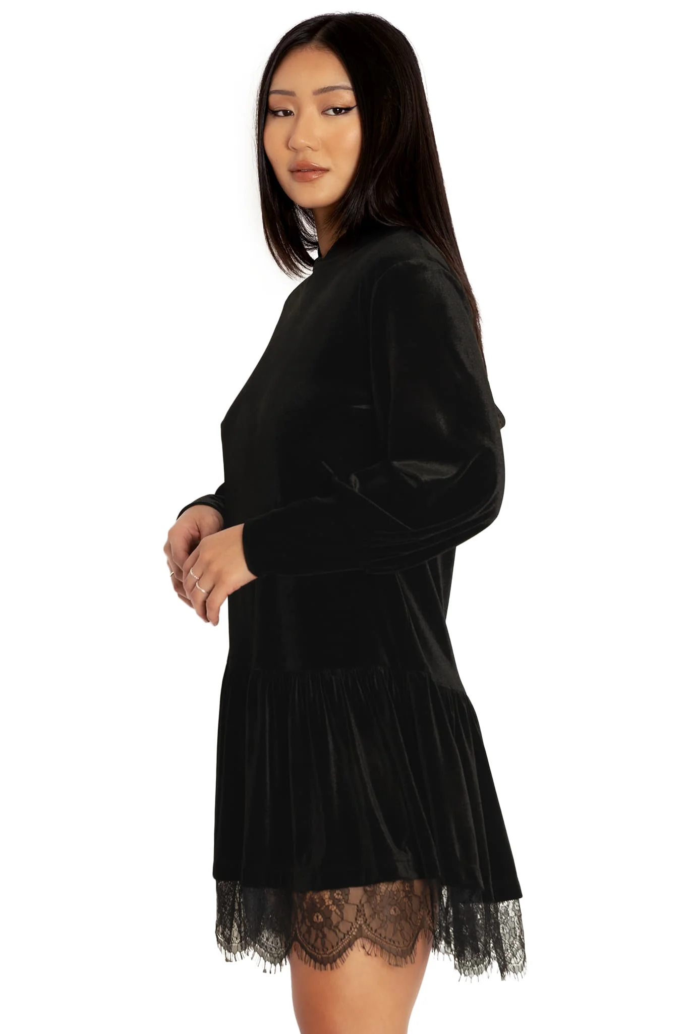 Velvet Black Hooded Sweater Dress - Image 4