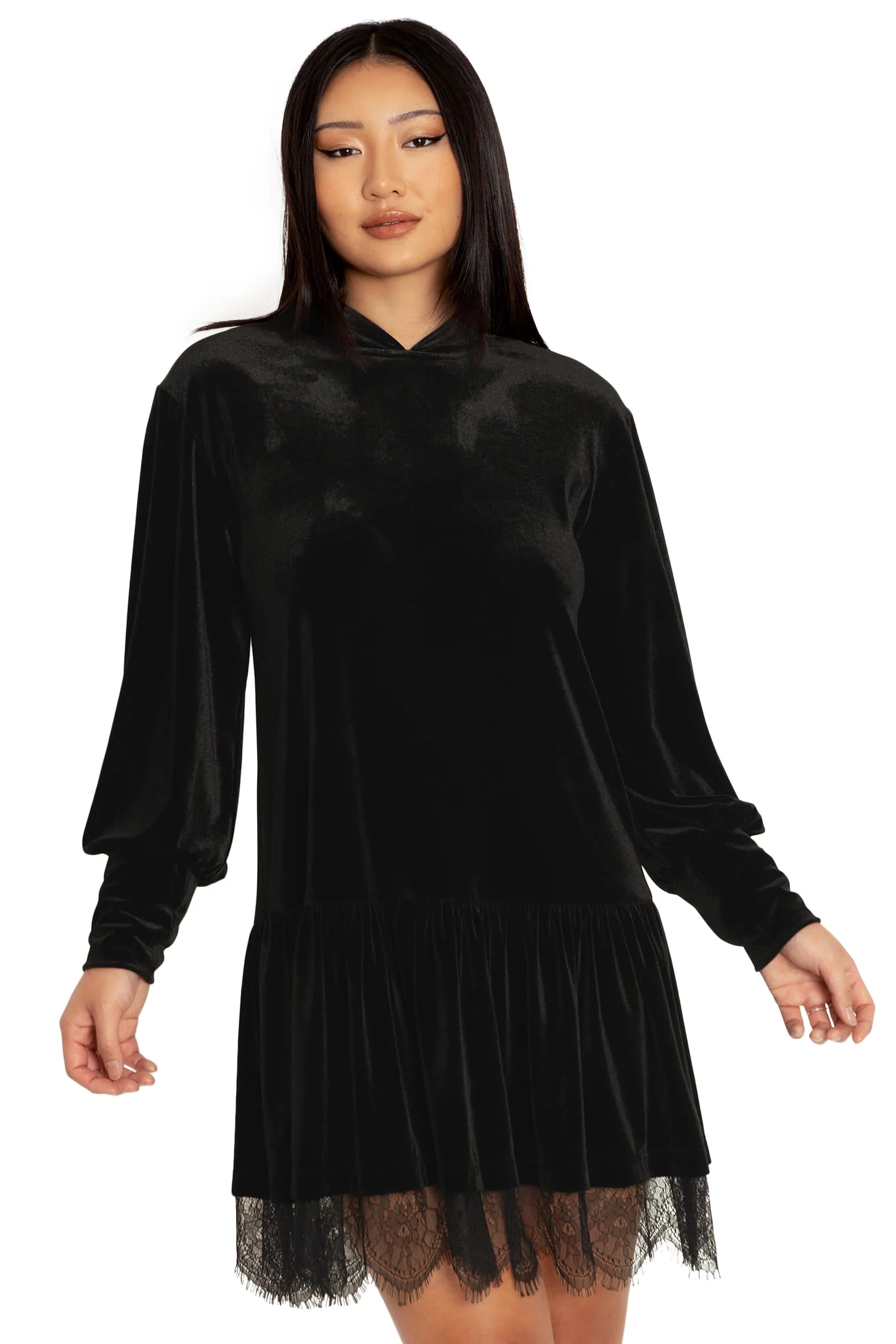 Velvet Black Hooded Sweater Dress - Image 6