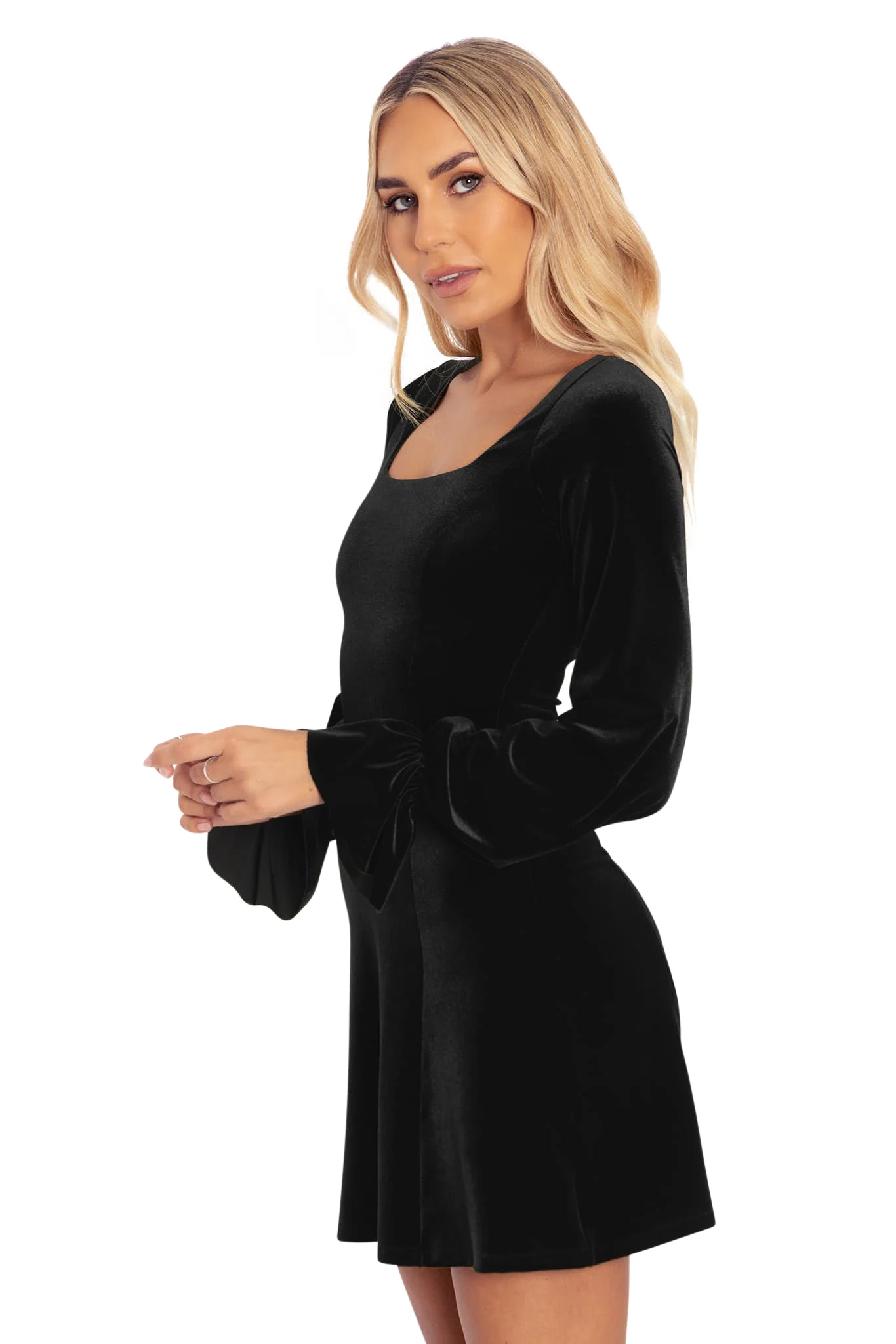 Velvet Black Squared Up Bishop A Line Dress - Image 5