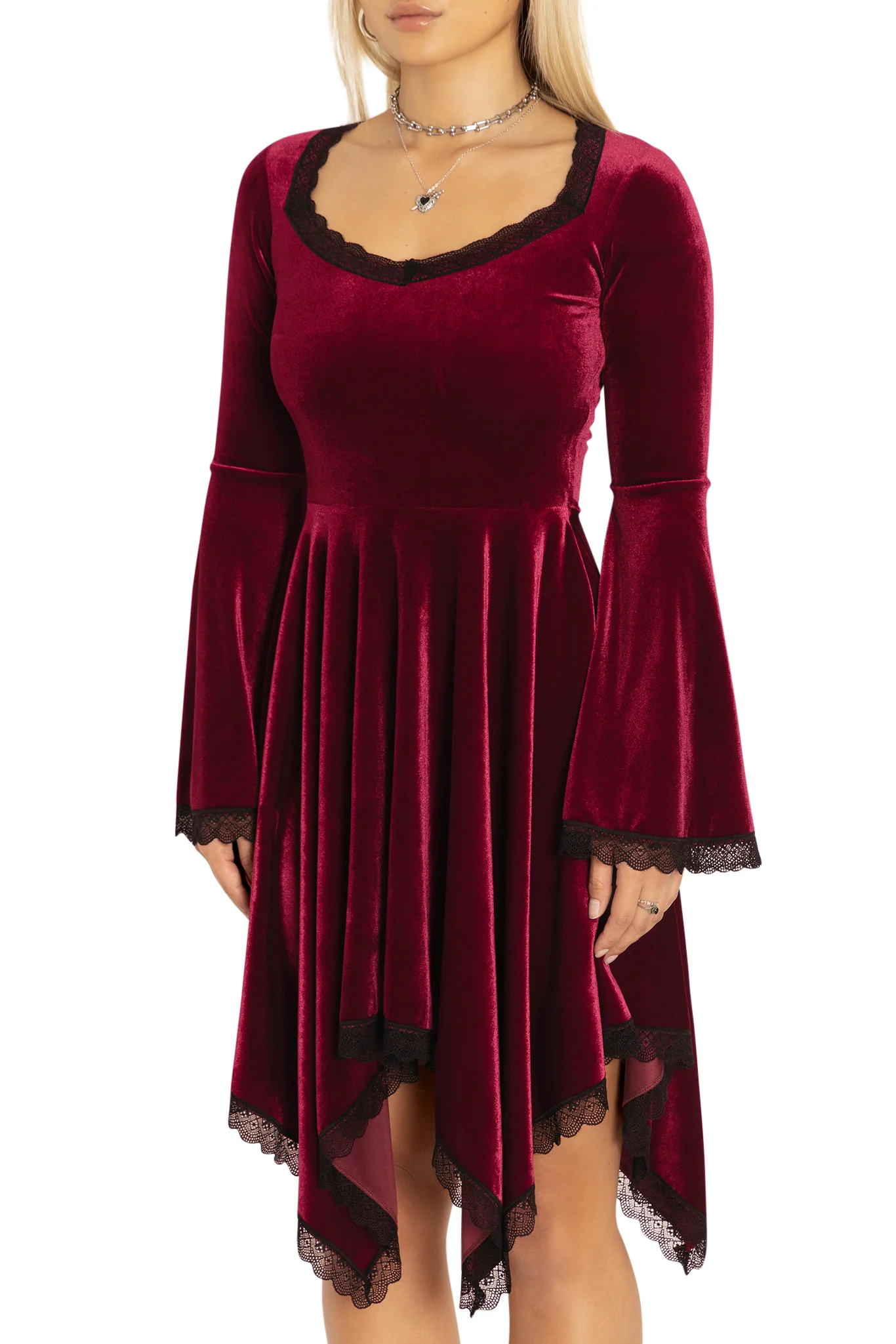 Velvet Wine Spectre Waterfall Dress - Image 3