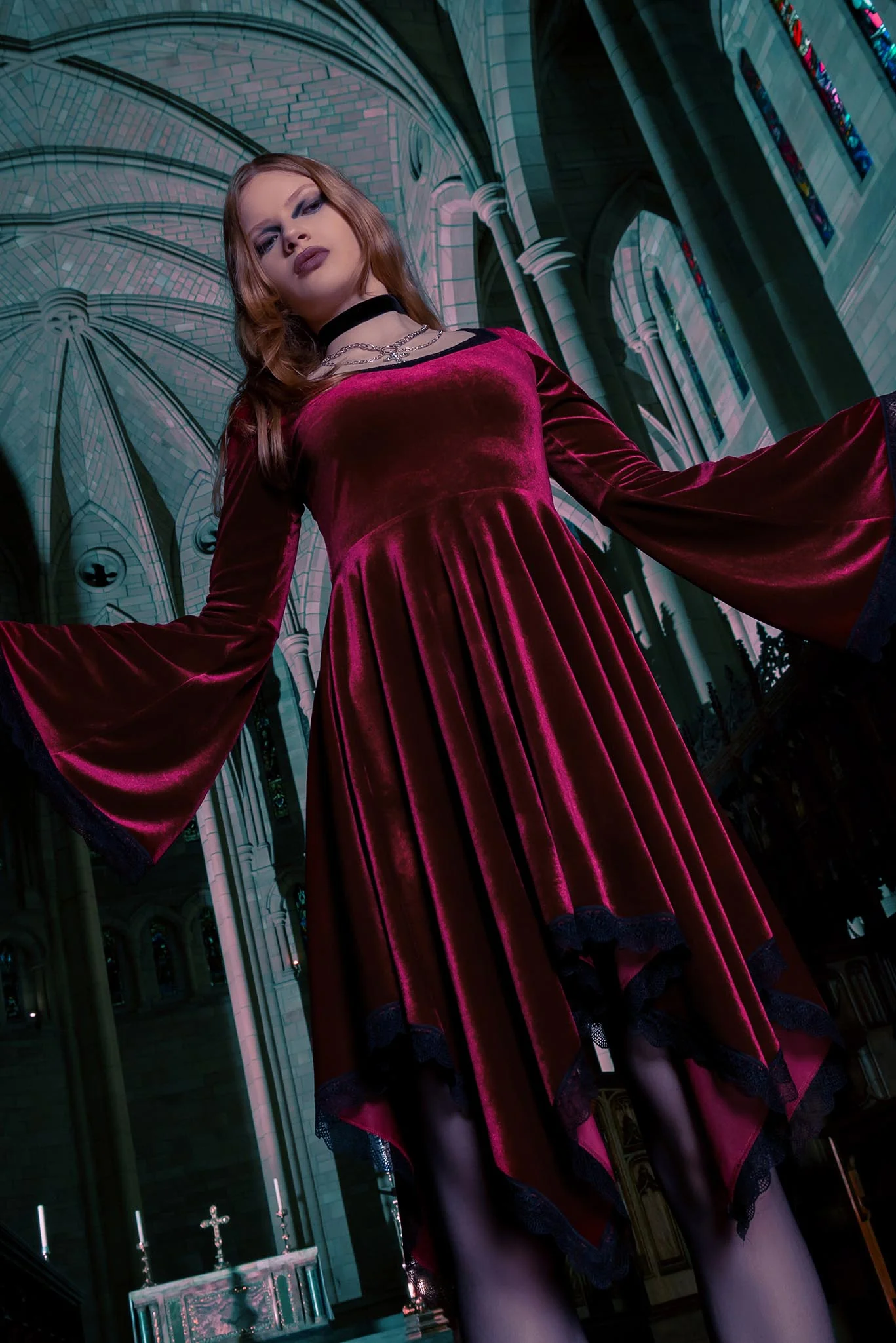 Velvet Wine Spectre Waterfall Dress - Image 5