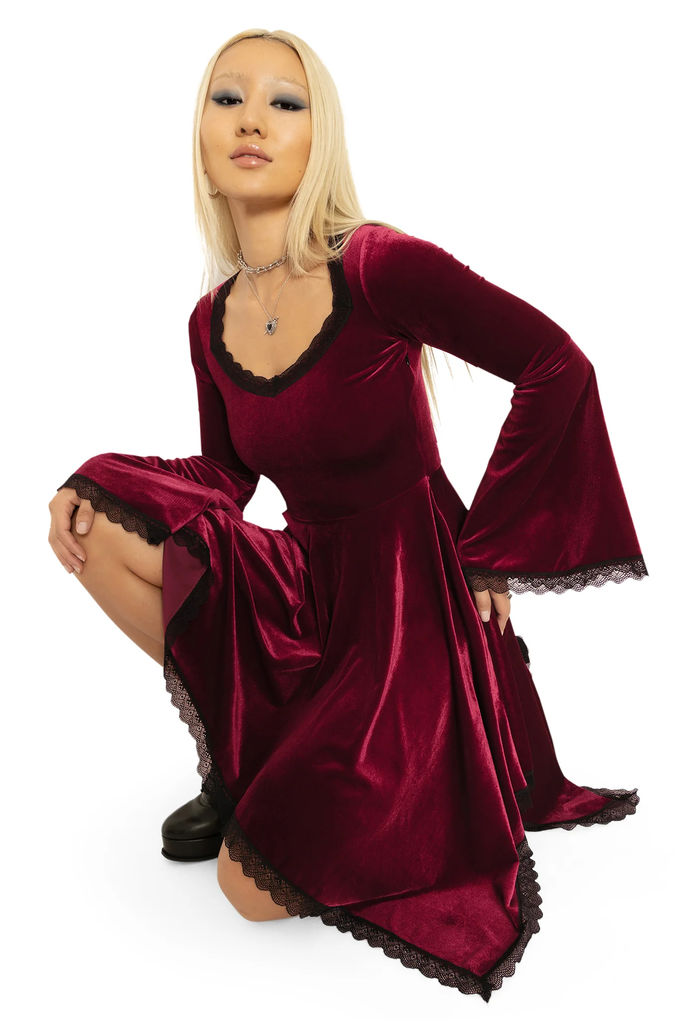 Velvet Wine Spectre Waterfall Dress - Image 7