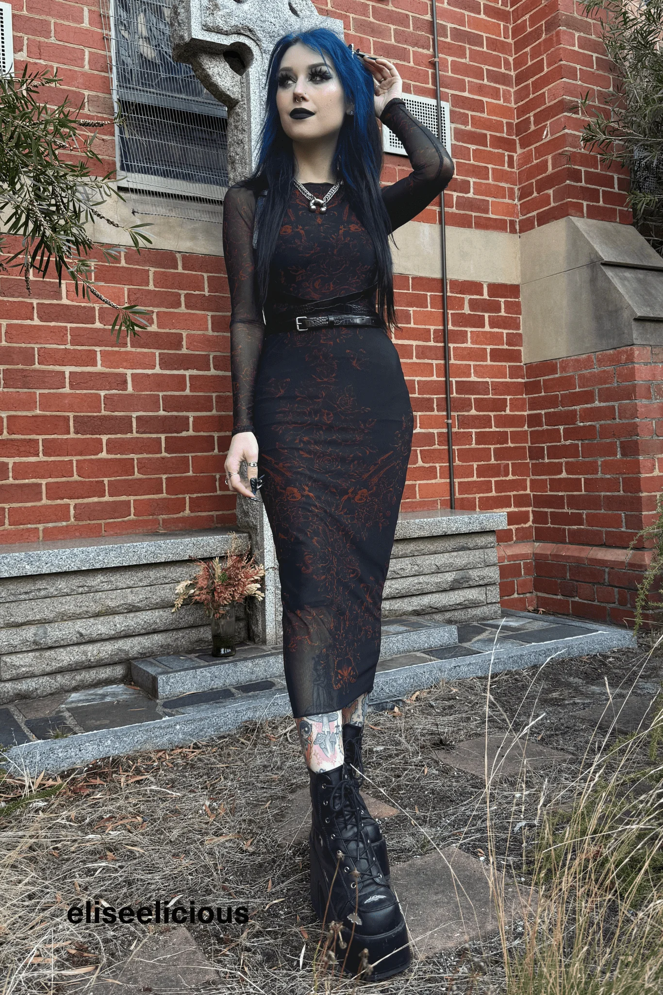 Venom Veil Long Sleeve Bodycon Dress - Image 4