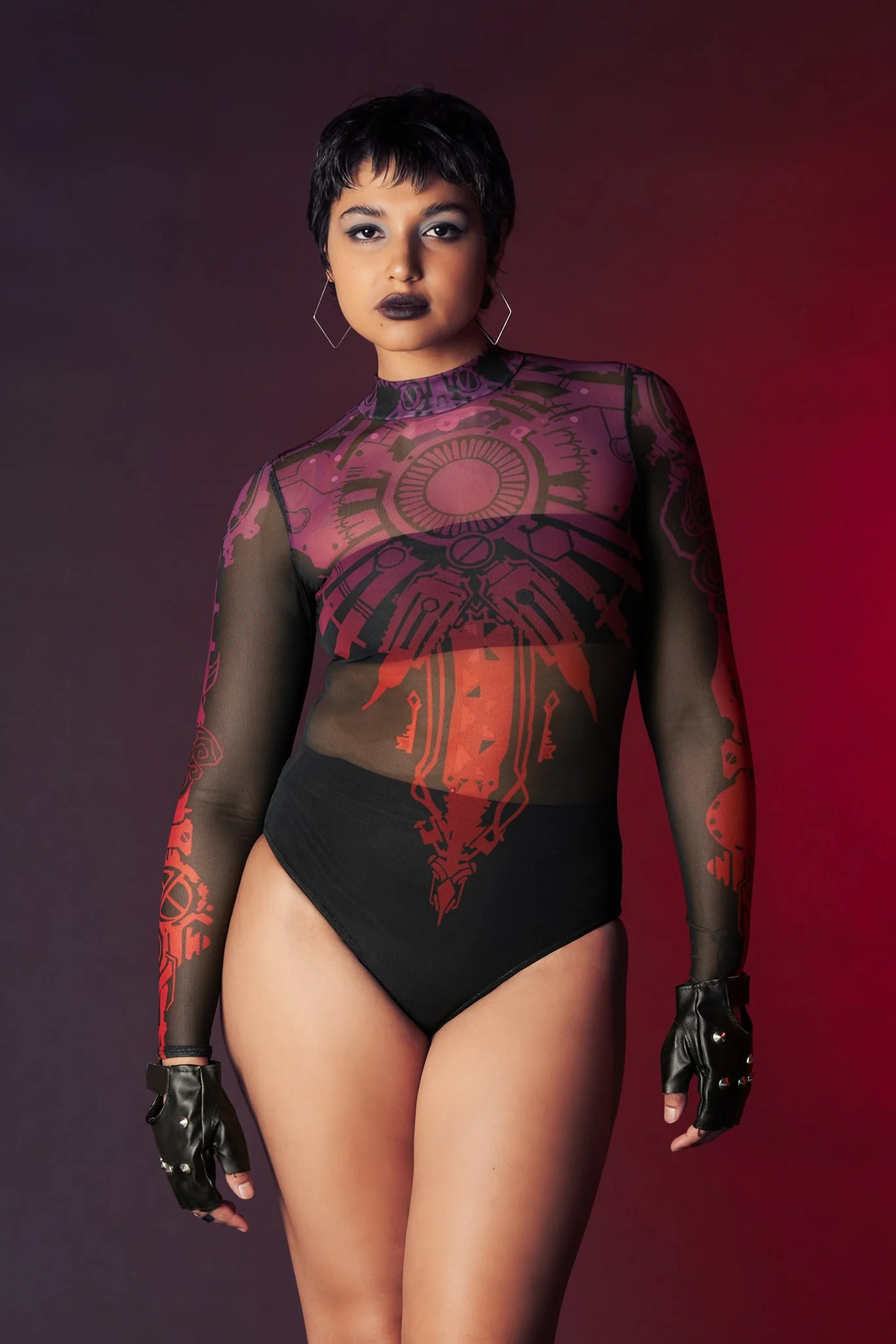 Vi's Tattoos Sheer High Neck Long Sleeve Bodysuit