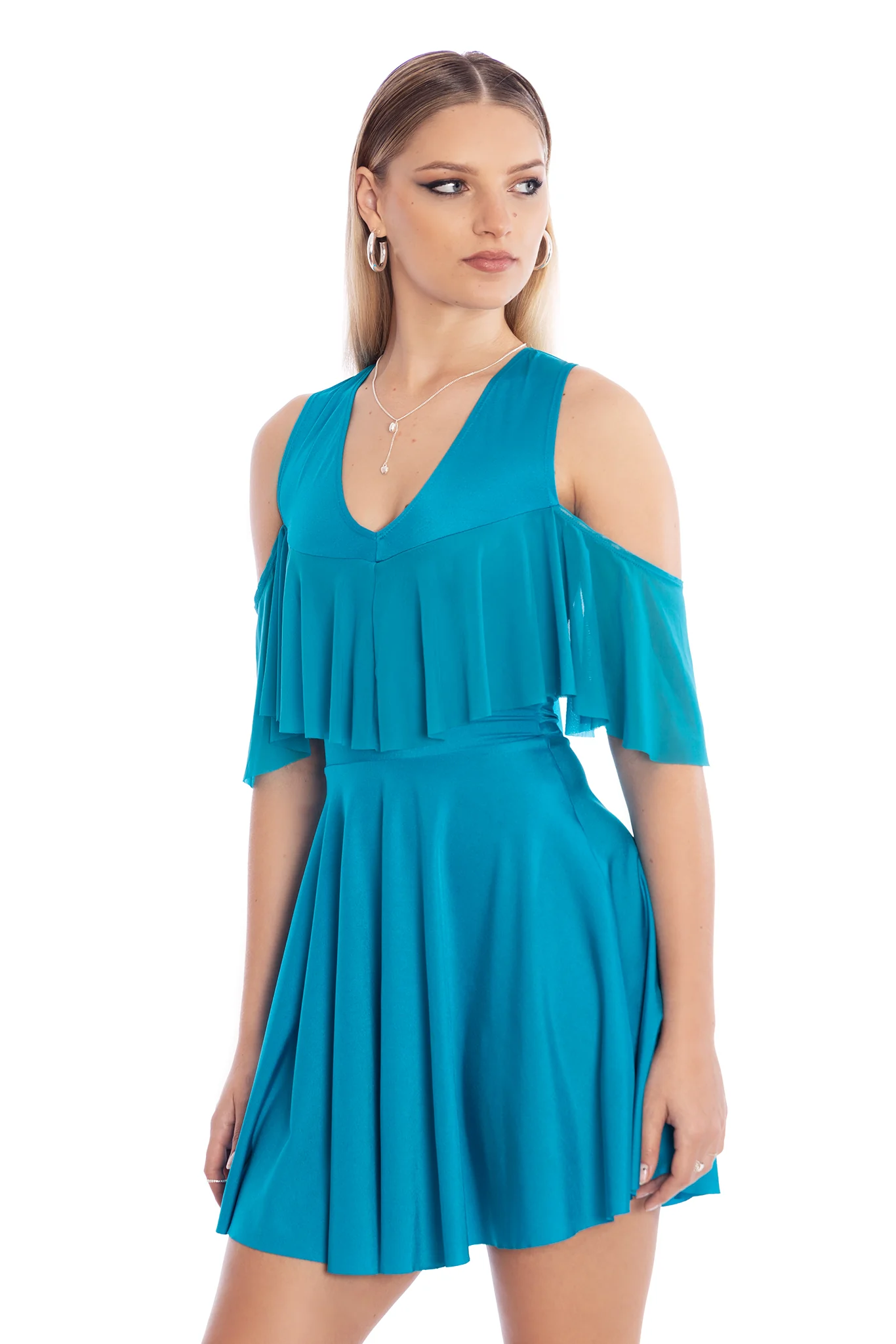 Turquoise Off The Shoulder Dress - Image 5