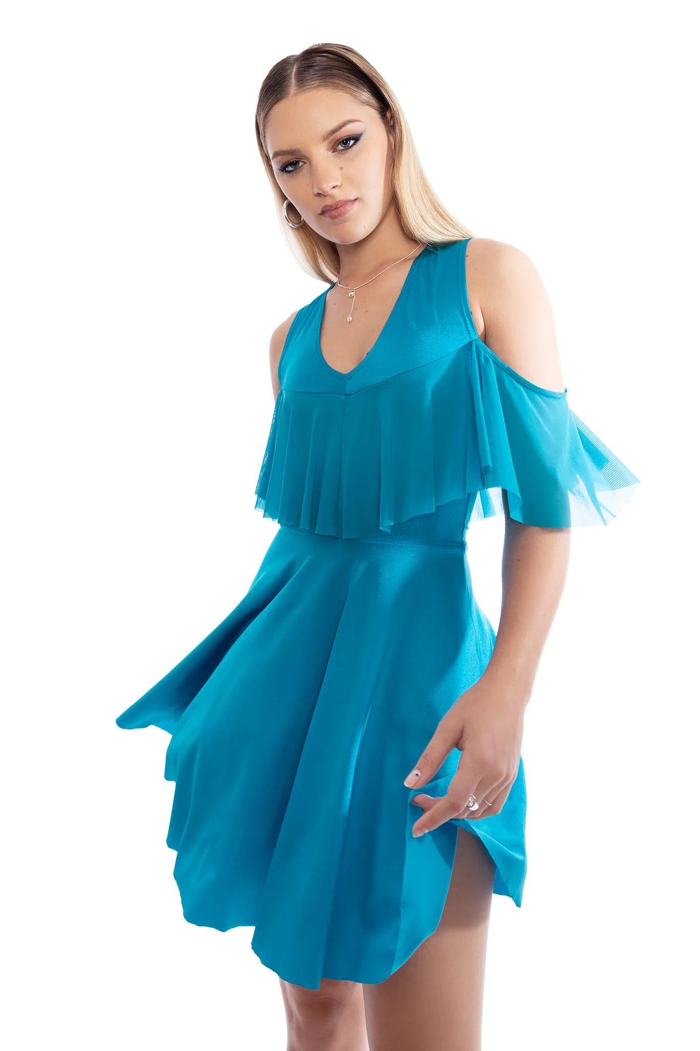 Turquoise Off The Shoulder Dress - Image 7