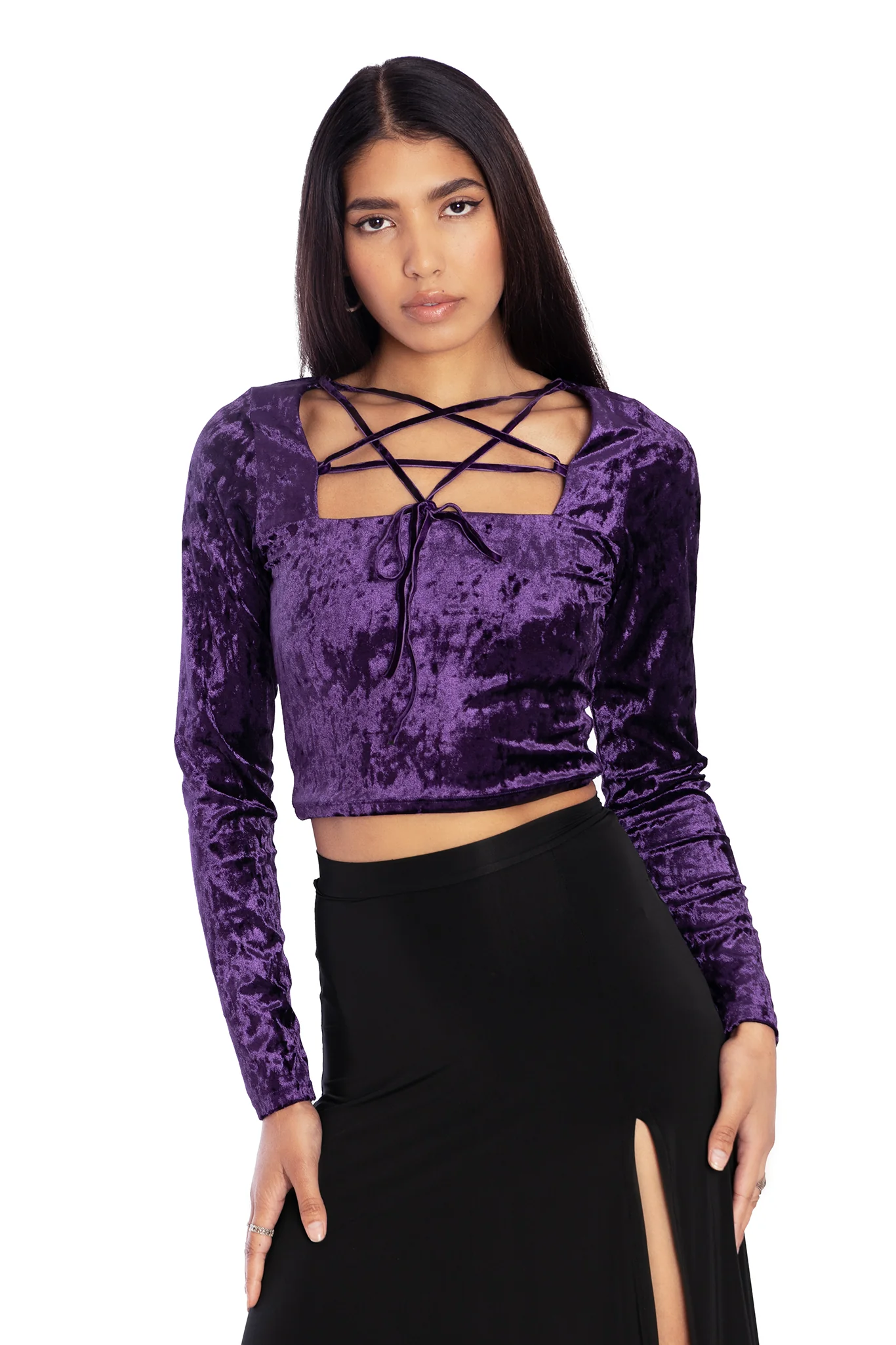 Wiccan Crushed Velvet Long Sleeve Pentagram Top