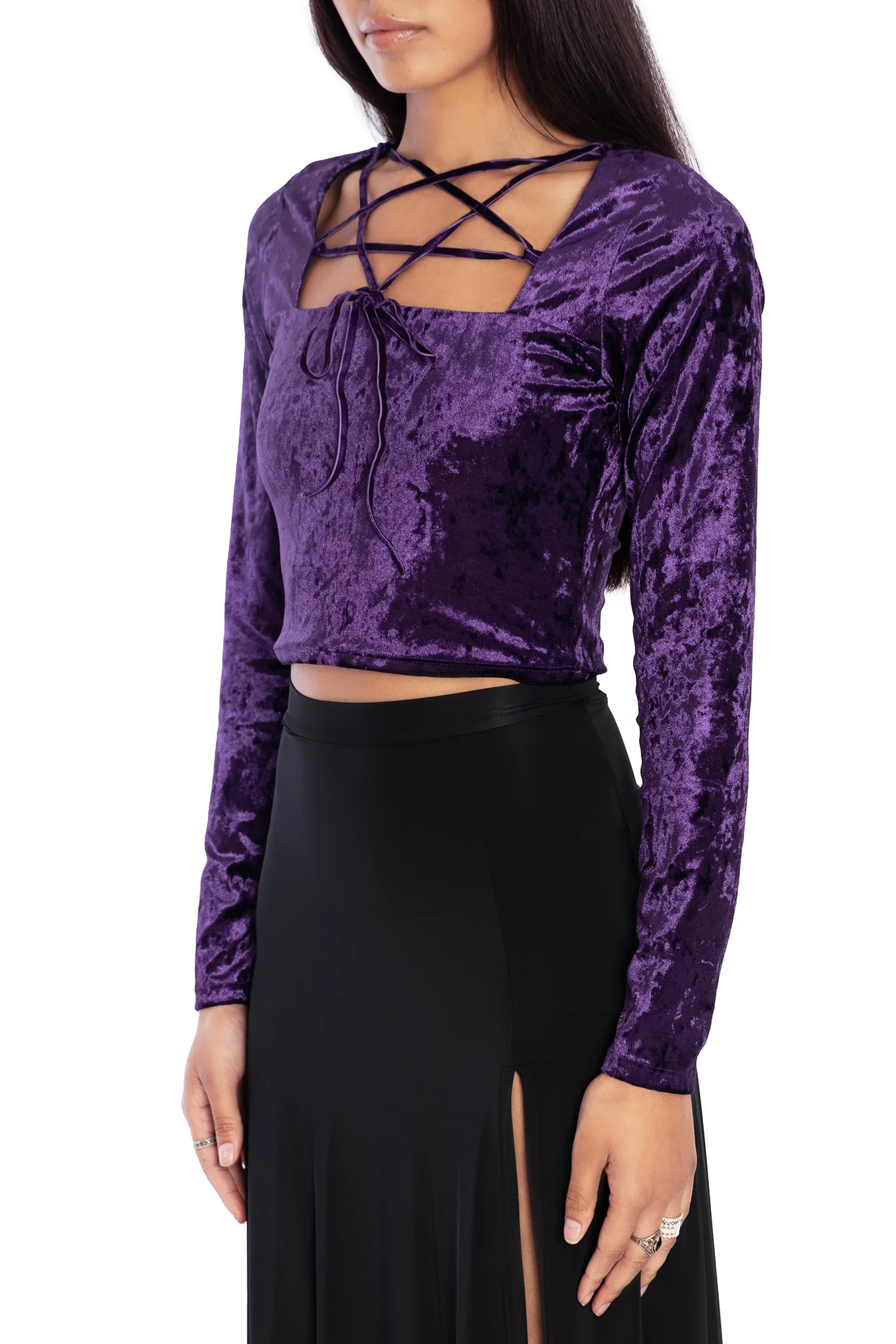Wiccan Crushed Velvet Long Sleeve Pentagram Top - Image 3