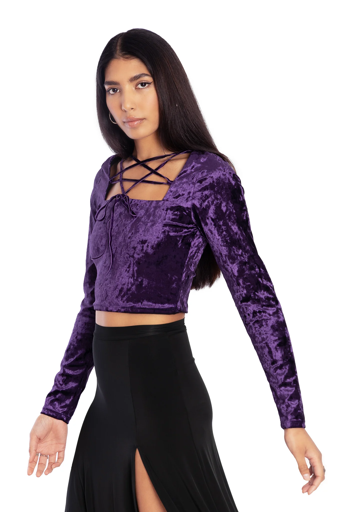 Wiccan Crushed Velvet Long Sleeve Pentagram Top - Image 5