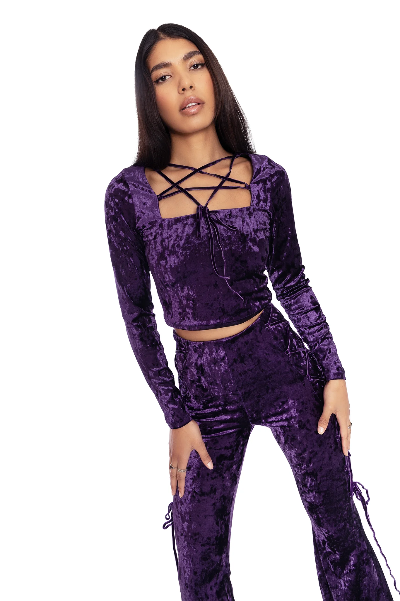 Wiccan Crushed Velvet Long Sleeve Pentagram Top - Image 7