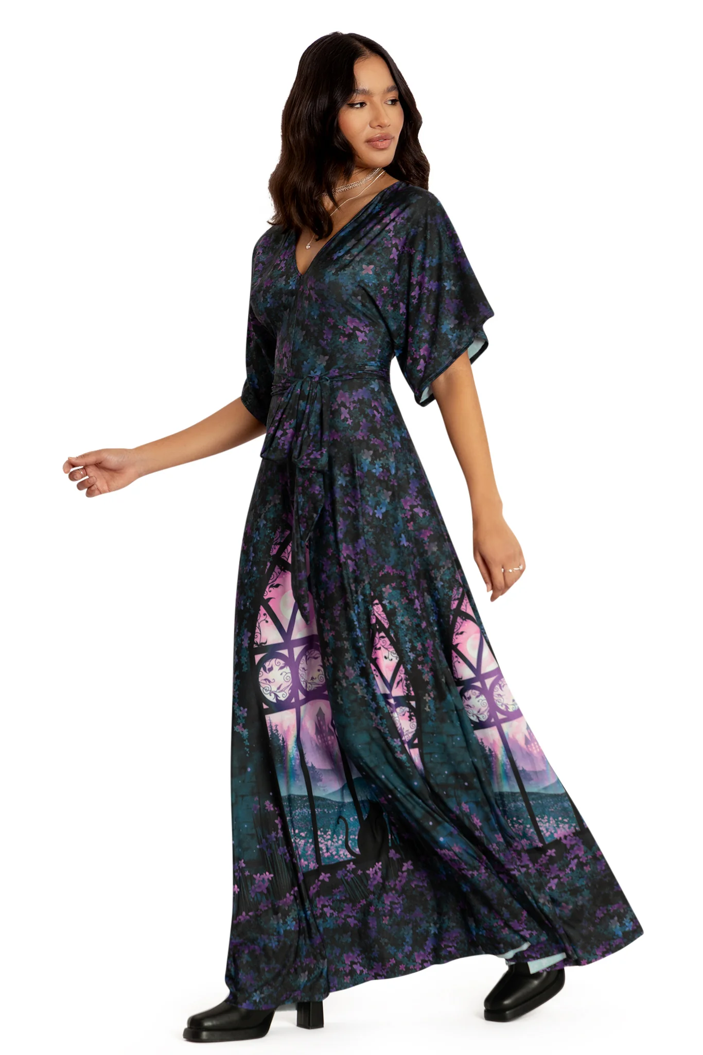 Window To The Spirit Realm Slinky Kimono Maxi Dress - Image 5